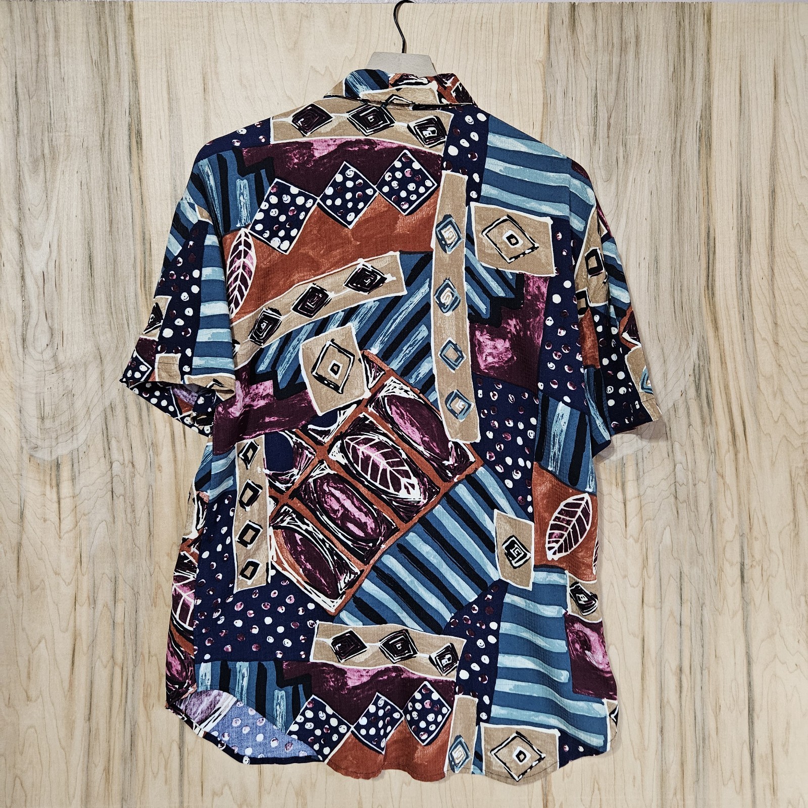 Caliche Collection Vintage 80s Multicolor Geometric Print Rayon Blouse Wmns Sz M