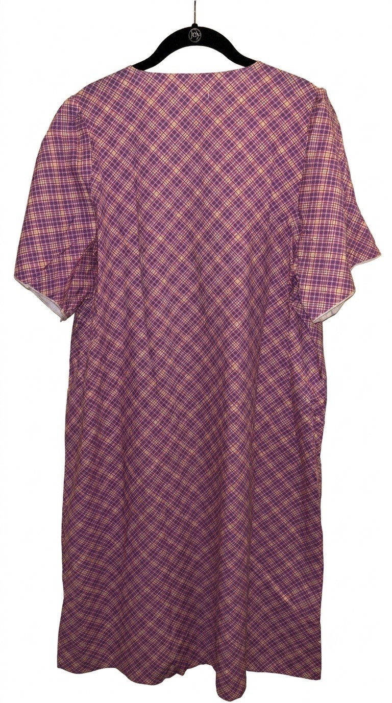 NWT Sears Fundamental VTG Housecoat Collared House Dress Plaid Snaps Pockets L