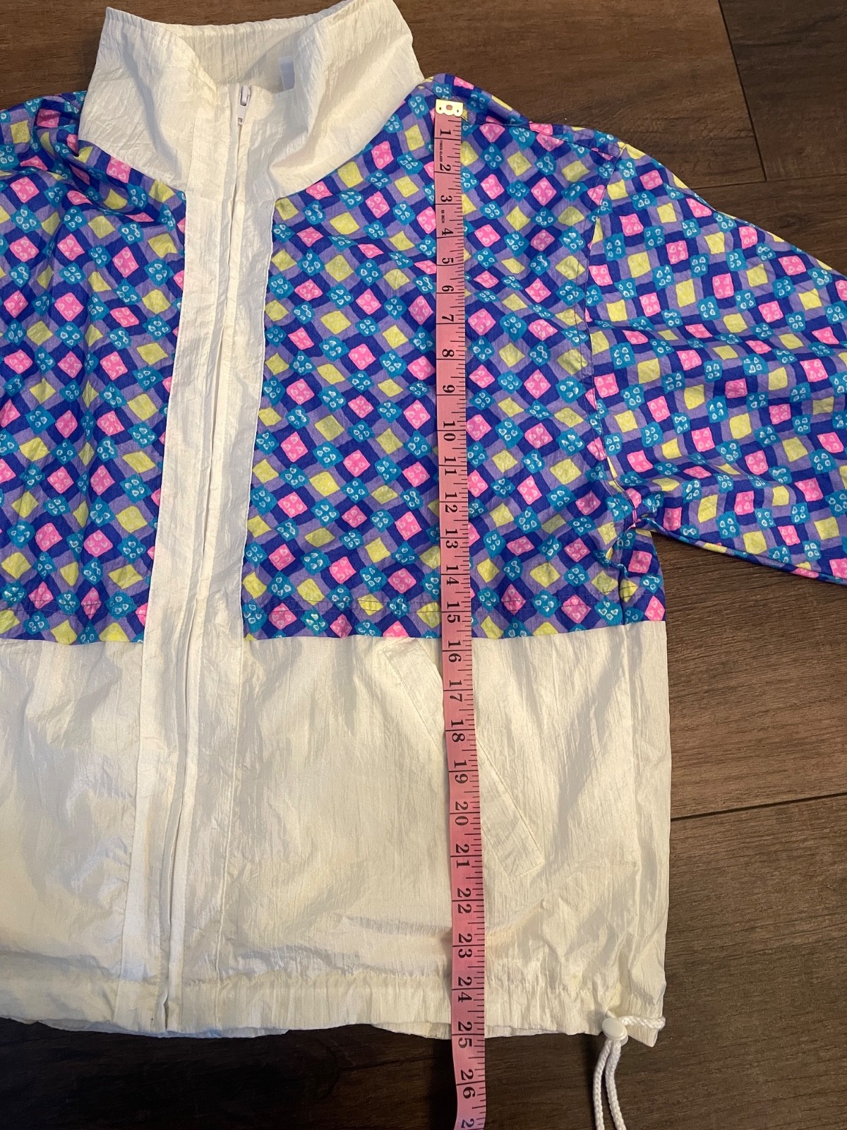 Vtg 80’s Pro-Spirit Windbreaker Neon Bold Geometric Jacket Front Zip Drawcords