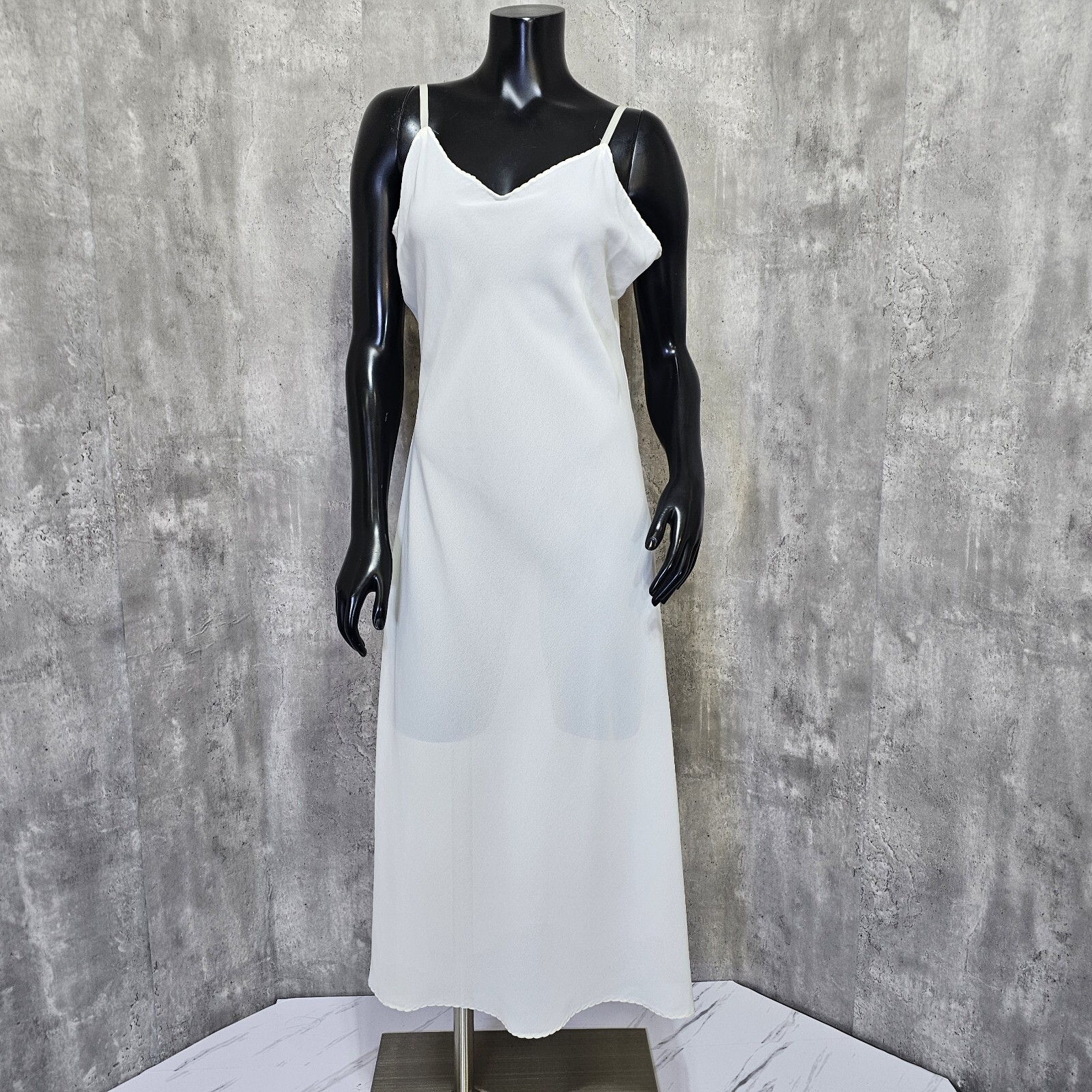 Vintage 70s Wondermaid Womens M Ivory Crepe Poly Sheer Slip Nightgown 2194