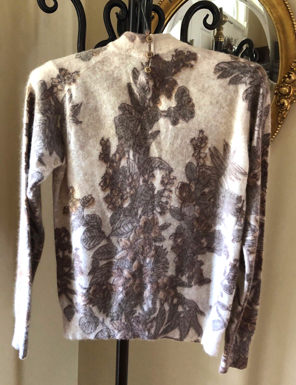 BONNIE BRIAR Italy VTG 60s Wool/Angora Pullover Mock Neck Floral Sweater XS/S
