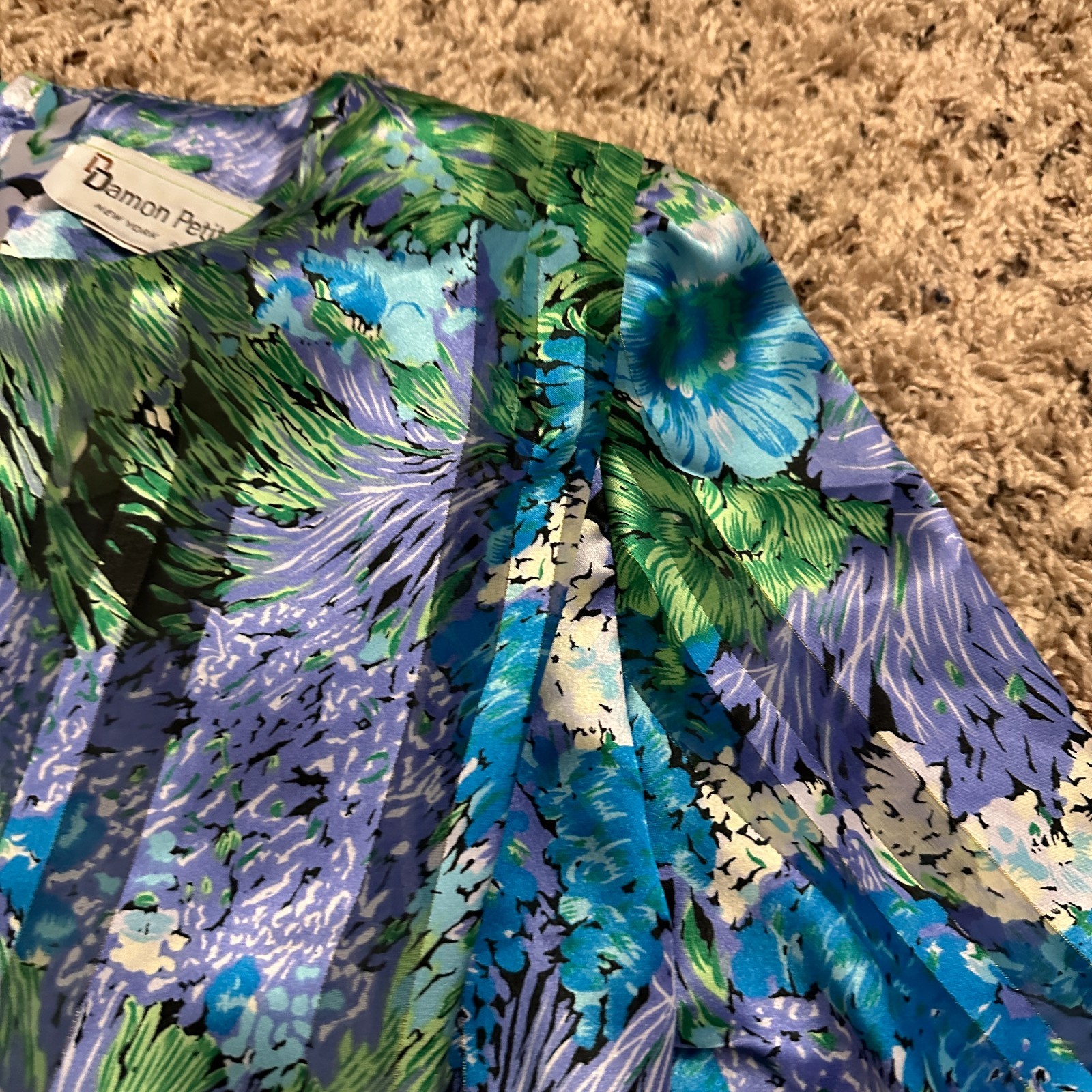 Vintage 80s Damon Petite Floral Pleated Dress Womens Size 8 Union Made USA Retro
