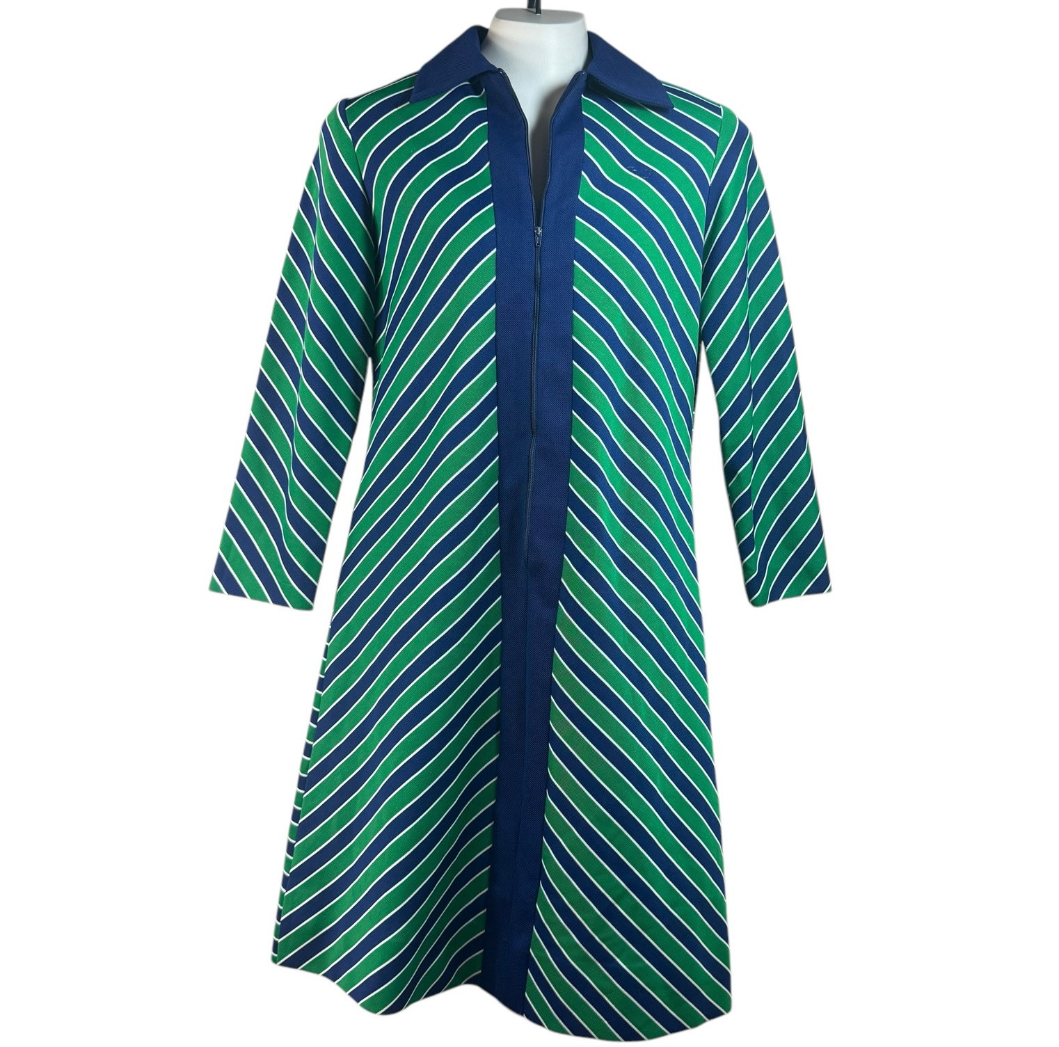 Lacoste Dress VTG 60s 70s David Crystal Blue Green Striped AS IS SZ 12 Mod Retro