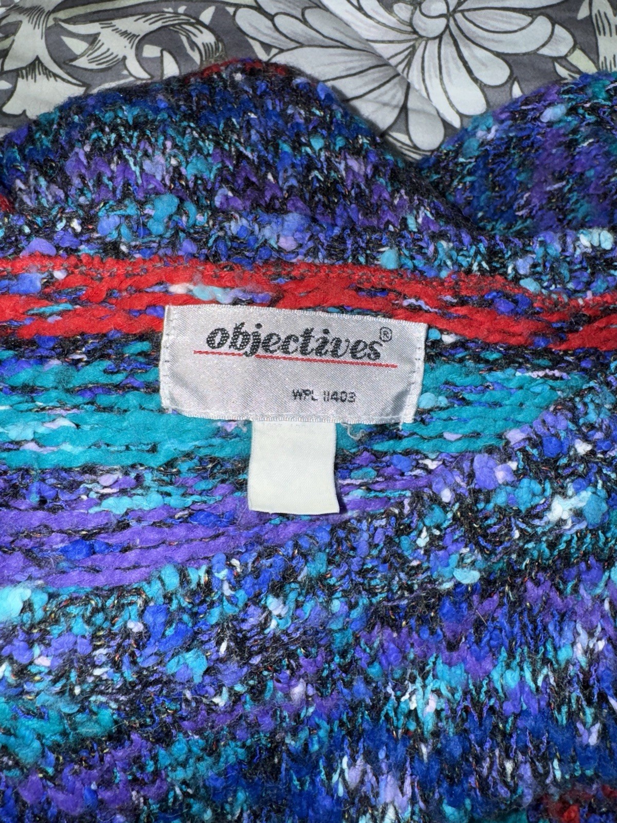 Vintage Objectives Chunky Knit Blue Purple Acrylic Sweater Large Grannycore