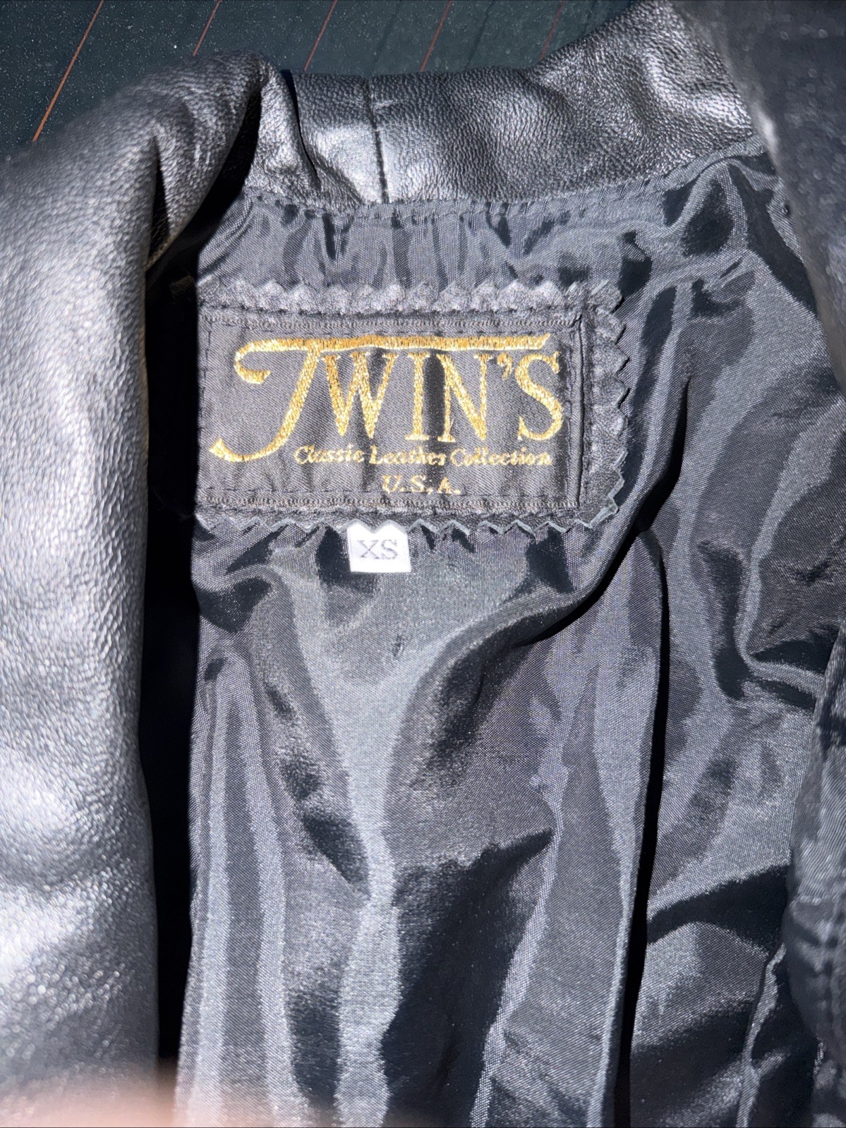Vintage Checkered Leather Jacket Black & White Twins USA XS Moto Retro Patchwork