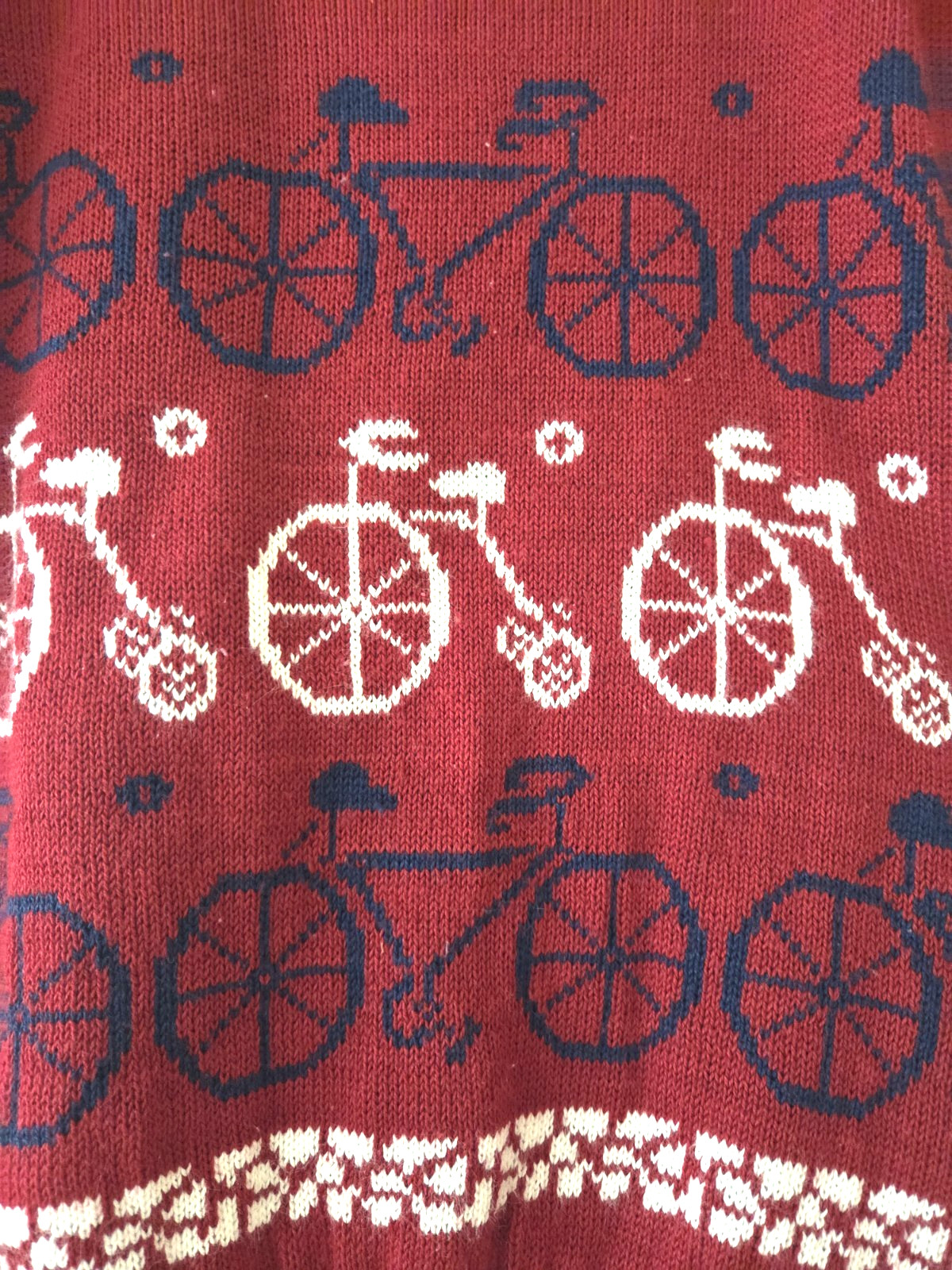 Vintage 80s JANTZEN Women Sweater Red Novelty Knit Bike Bicycle Short Sleeves