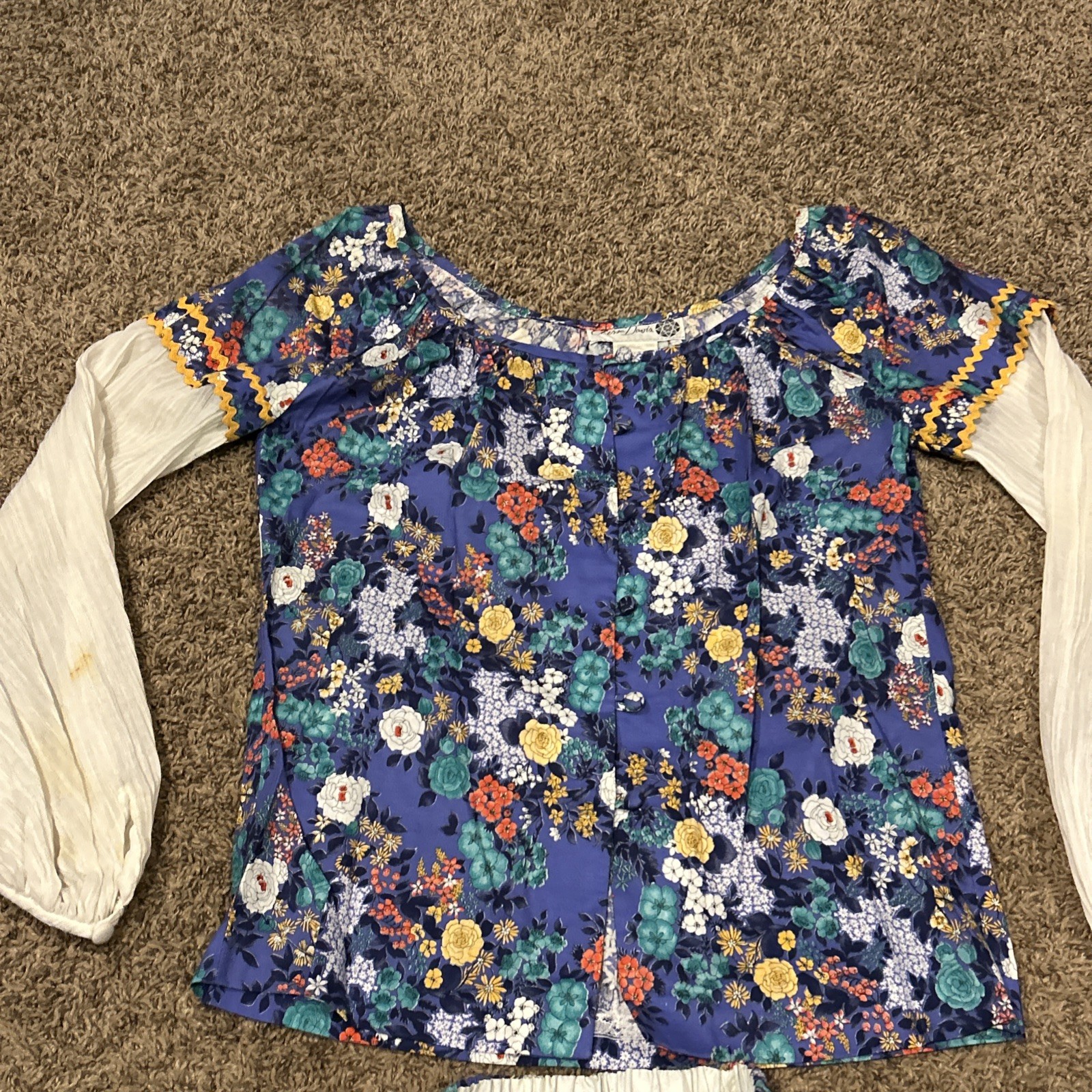 CHESSA DAVIS Vtg 70s 8/M 3Pc Outfit Skirt Purple Blouse Sash Cottage core B18