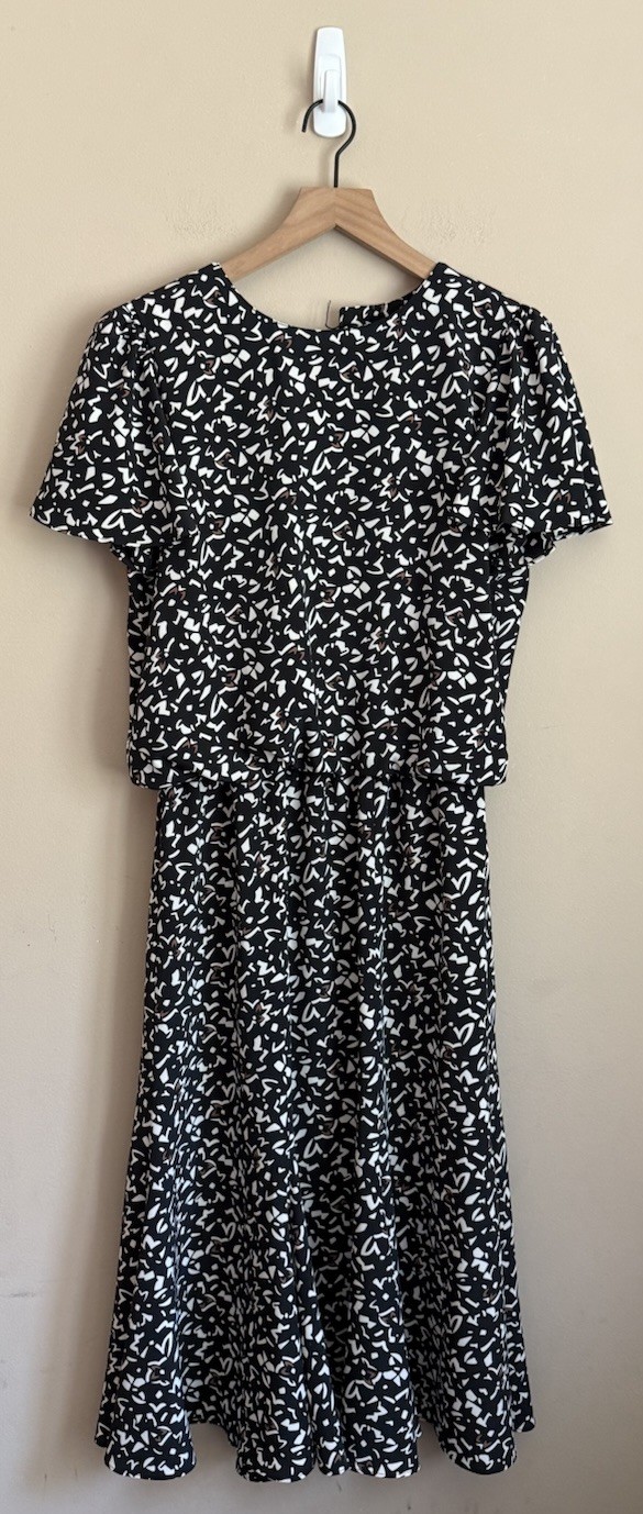 Dress Vintage 80s 90s David Warren Secretary Blouson Print Womens Size 10