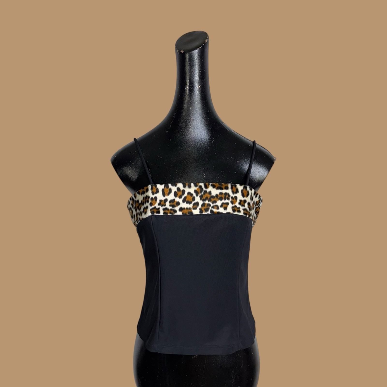 Rave city vintage black camisole with leopard print trim