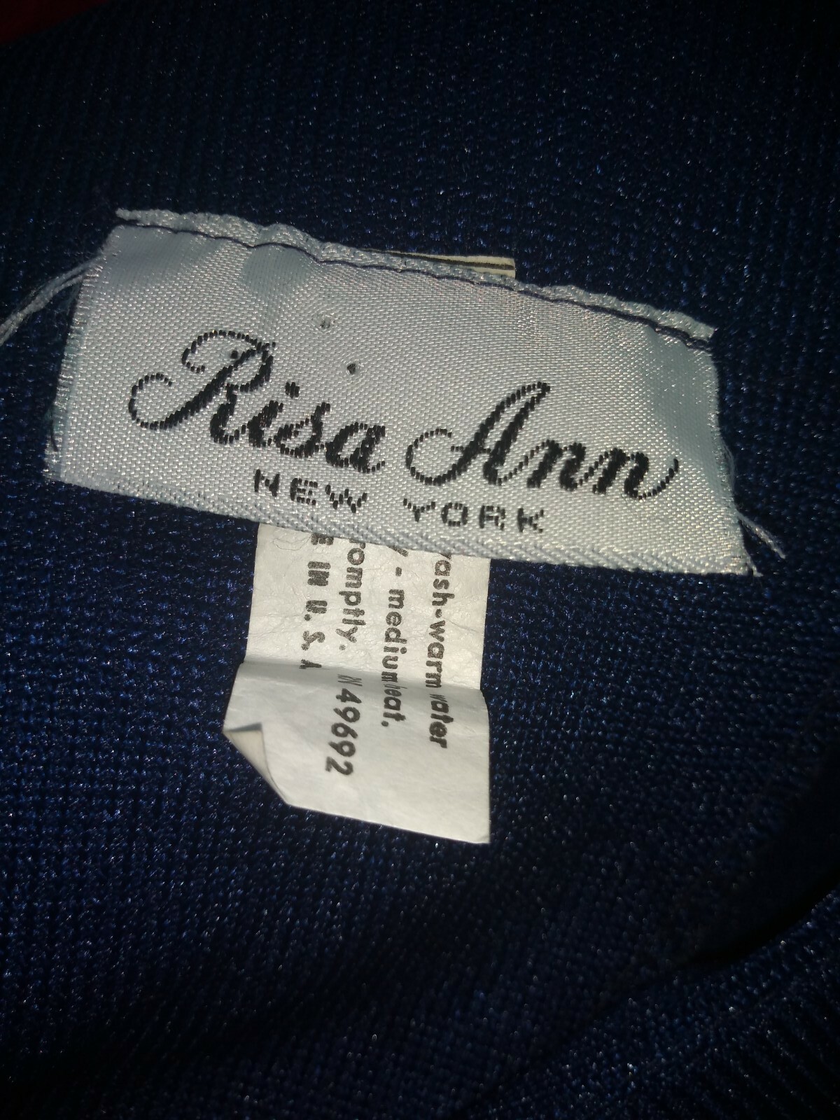 Vintage Risa Ann New York WOMENS Blue PULL OVER Knit TOP w Scarf Size 18 1/2