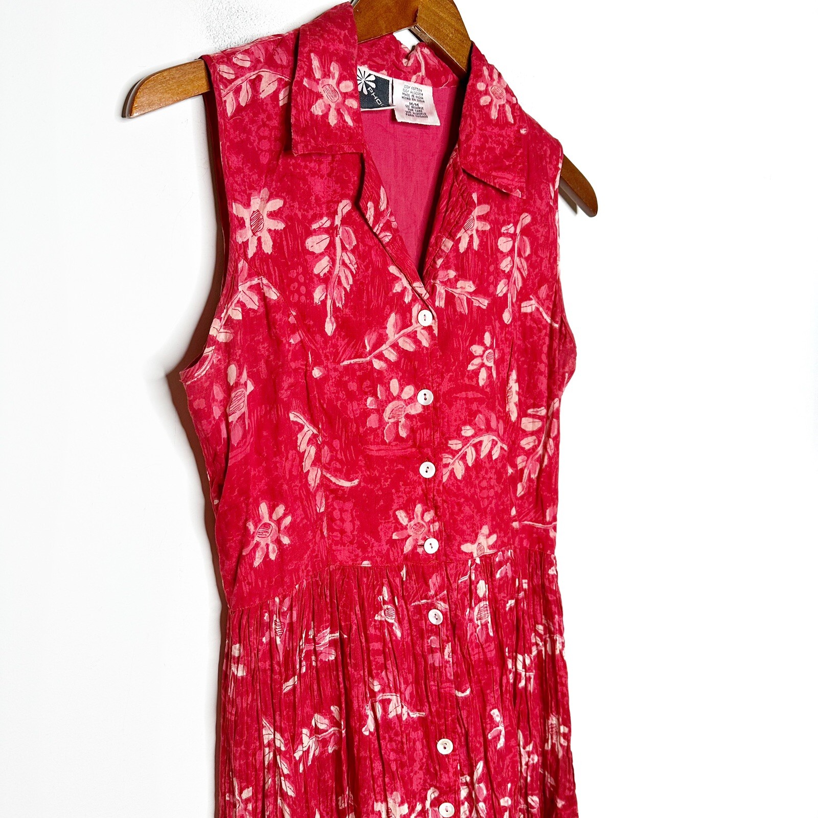 Phool Vintage 1990’s Indian Cotton Tiered Maxi Dress Red & Cream Size Medium