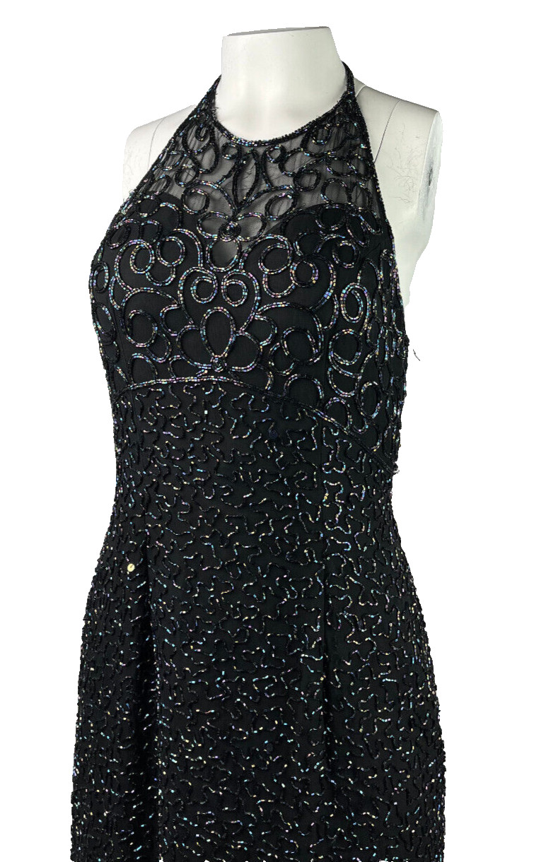 Vtg ANDRETTA DONATELLO US Women’s M 8 Black Beaded Silk Dress Evening Party
