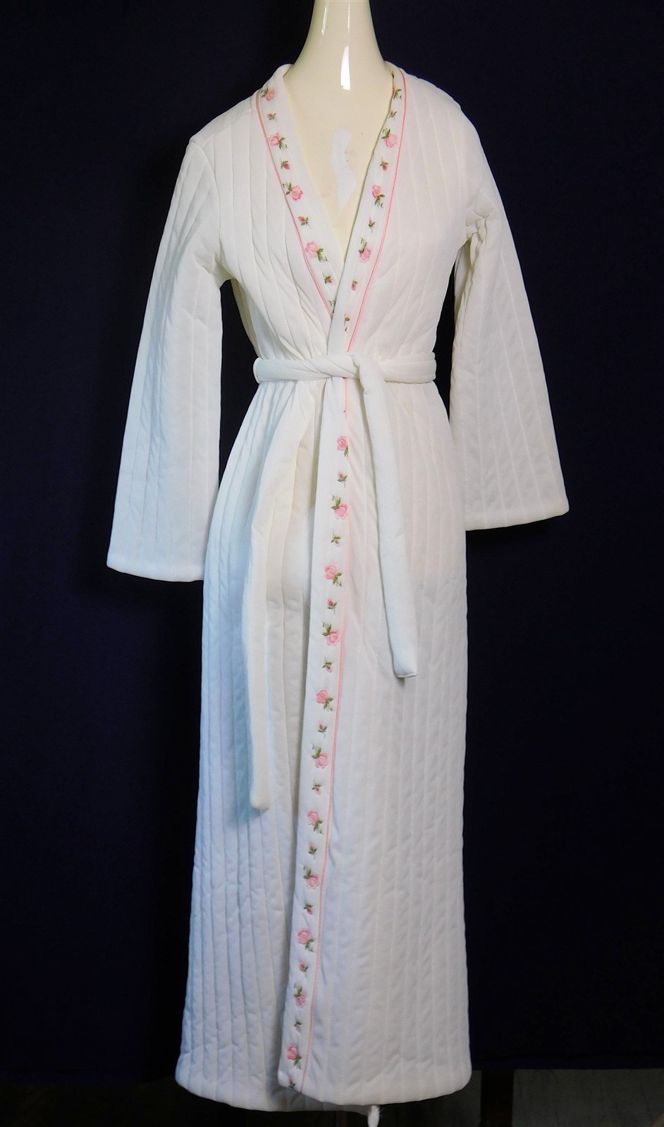 NWT Vintage 1970s Women’s White Nylon Floral Quilted Puff Robe Size Small