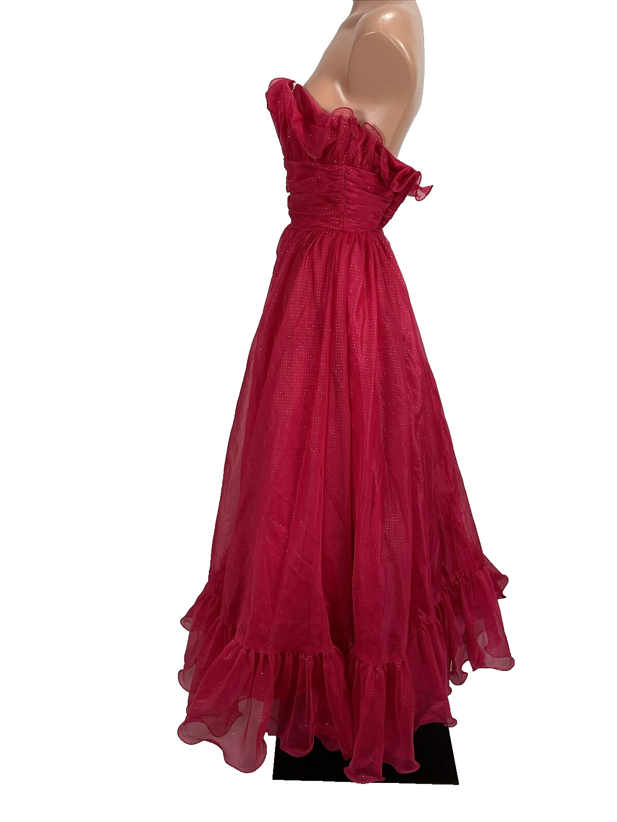 Vintage Mike Benet Seashell Gown 0 Pink Polka Dot Tuelle Chiffon 1960s Glitter