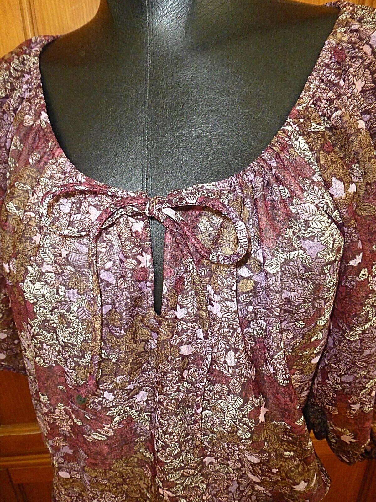 VTG 70s 1970 Sheer Floral print Puff Slv BoHo Cocktail Secretary Peasant DRESS L