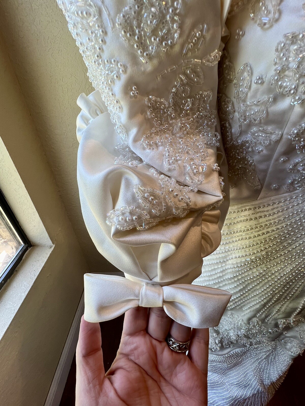 1980s Carlota Alfaro Handmade Beaded Wedding Dress Vintage Ivory Off White