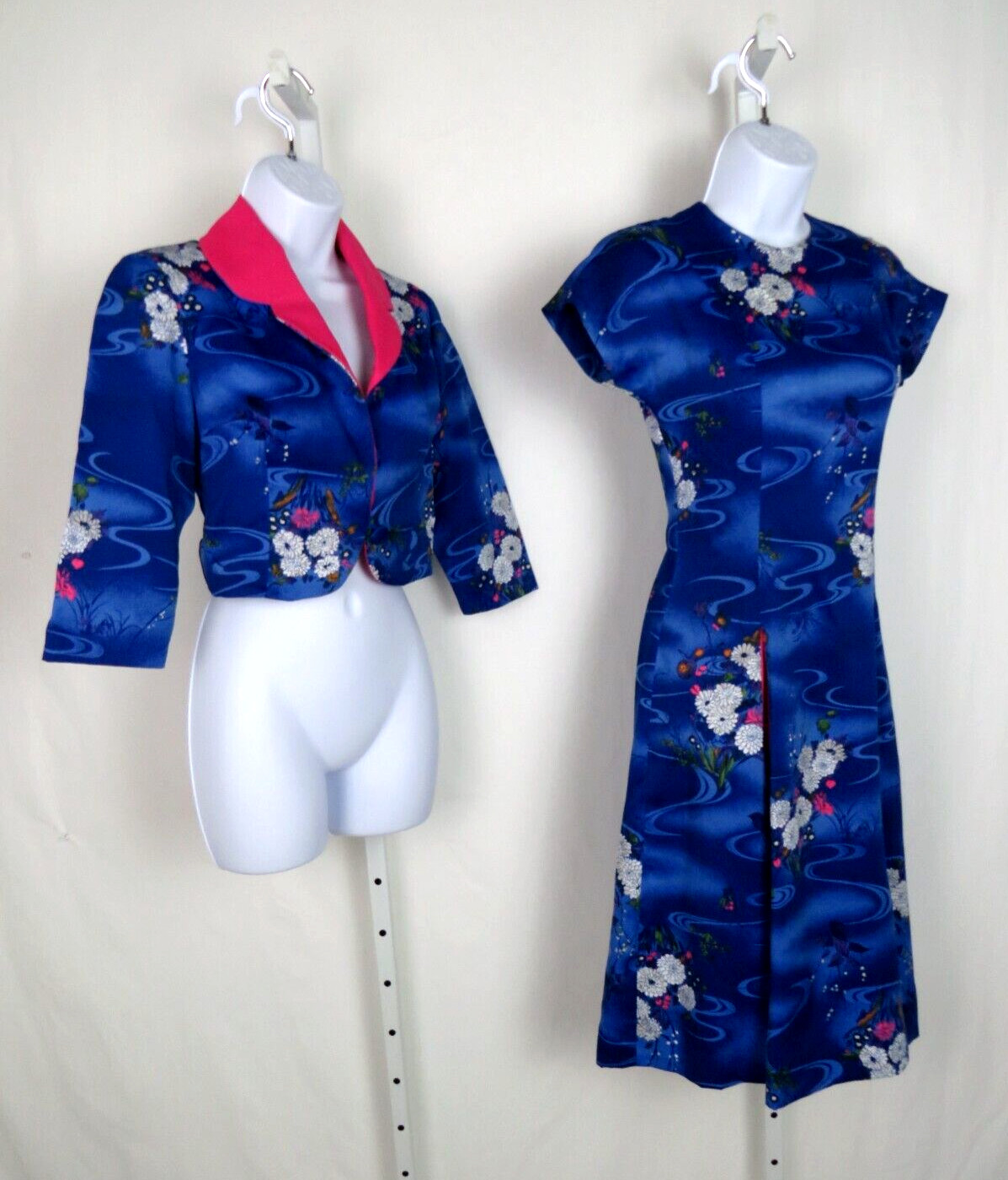 VTG 1950s 60s WALTAH CLARKE’S OF HONOLULU DRESS & CROP JACKET FLORAL POLY SILK?