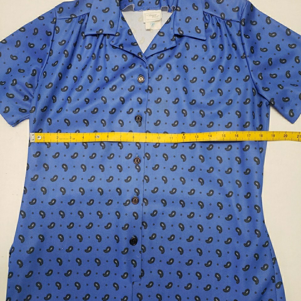 VTG Nancy Frock Wear Anywhere Dress Sz 14 Blue Floral Paisley Short Sleeve Belt