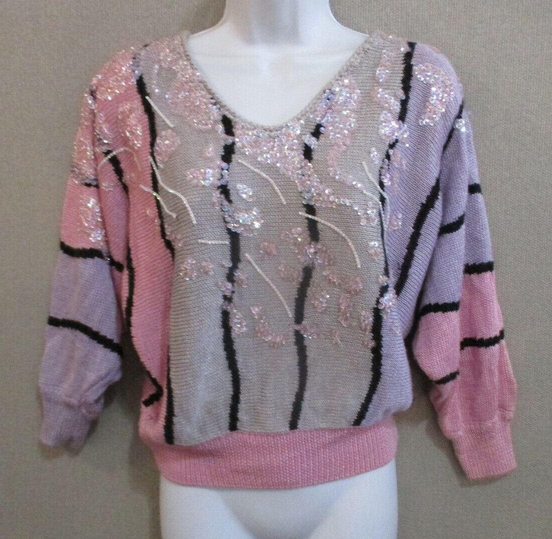 VTG 80’s Bonnie and Bill New York Sweater Size Medium Beaded Sequined Dolman