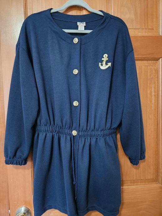 Vintage Terry Cloth Shorts Romper S Anchor Navy Gold Nautical Coastal Beach 80s