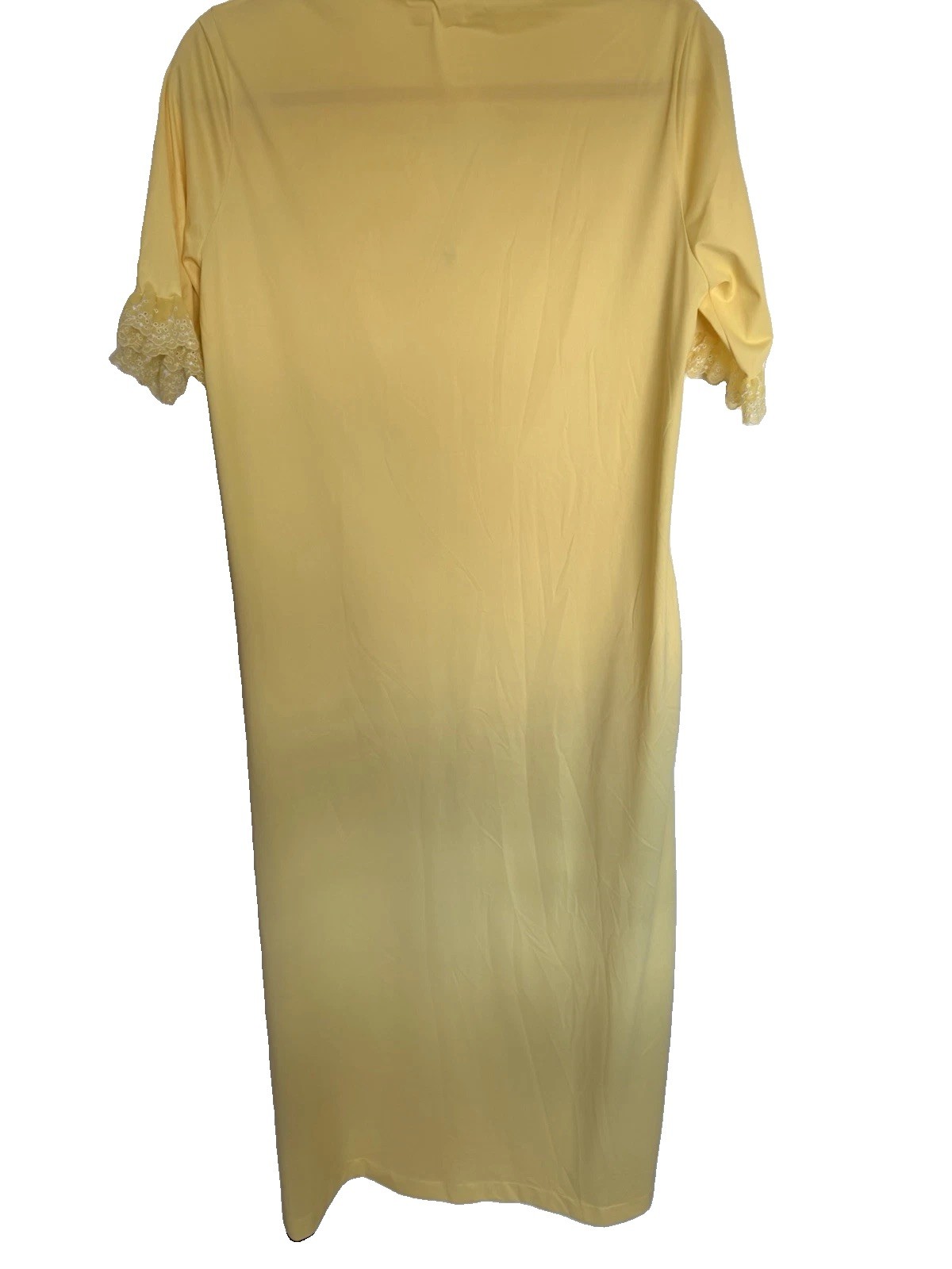 Vintage Nylon Loungewear Robe Eyelit Lace Trim Zipper Front Side Pocket