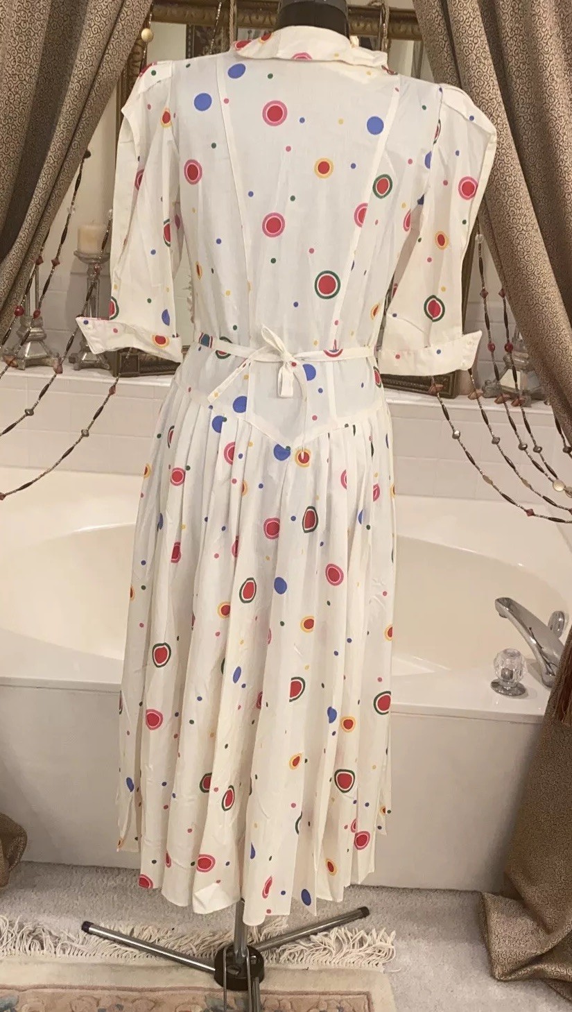 VTG 80’s Clues Collections Polka Dot Puff Sleeve Midi SWING Dress I Love Lucy