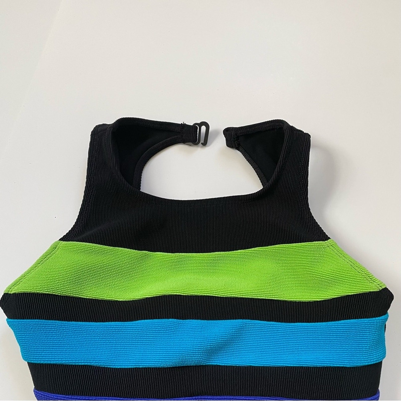 Cazimi Ribbed Neon Striped One Piece Swimsuit Bodysuit 6 Black Blue Purple Green