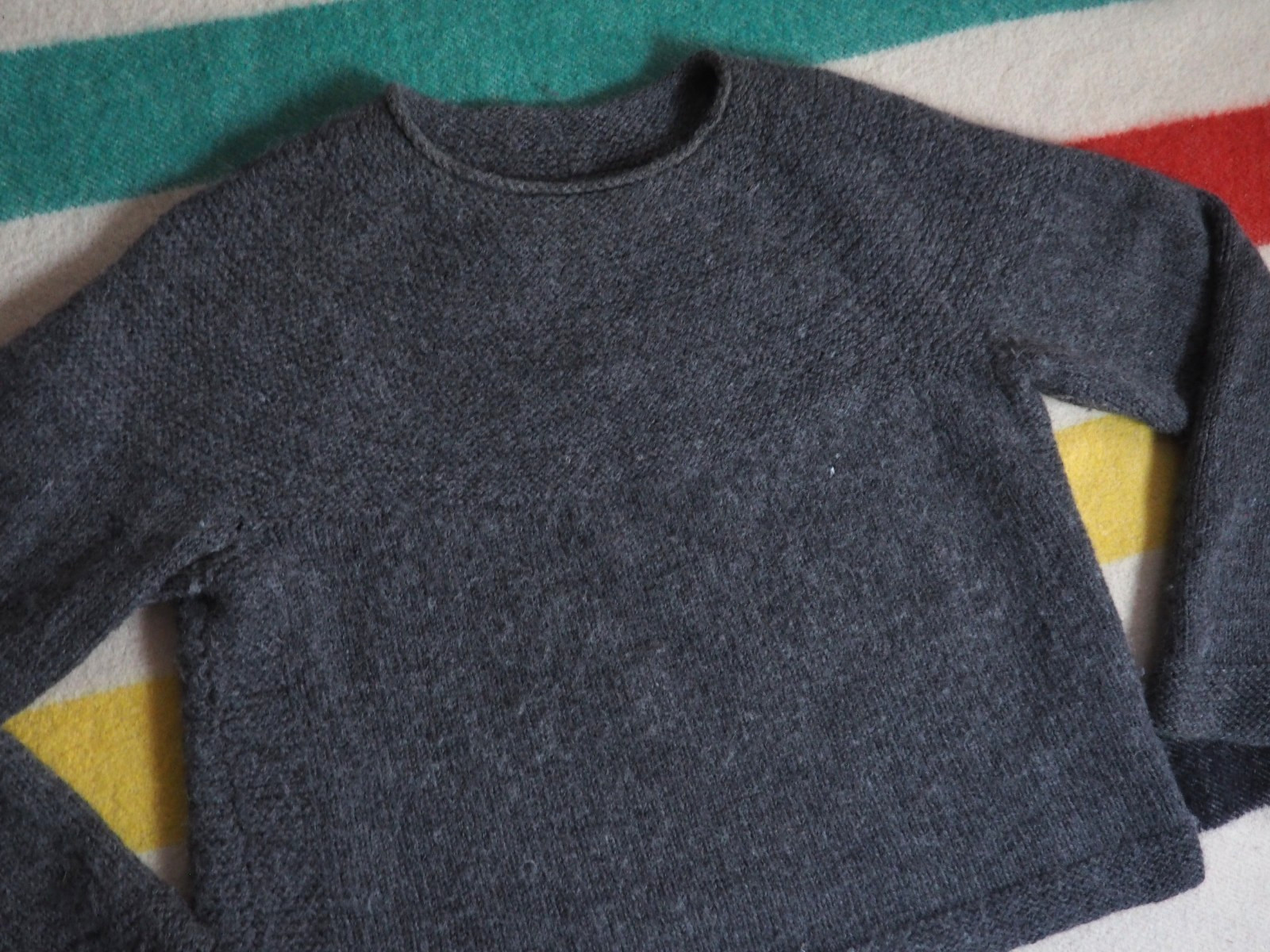 VTG 70s 80s Handmade Charcoal Gray Baggy Wool Pullover Sweater Womens L