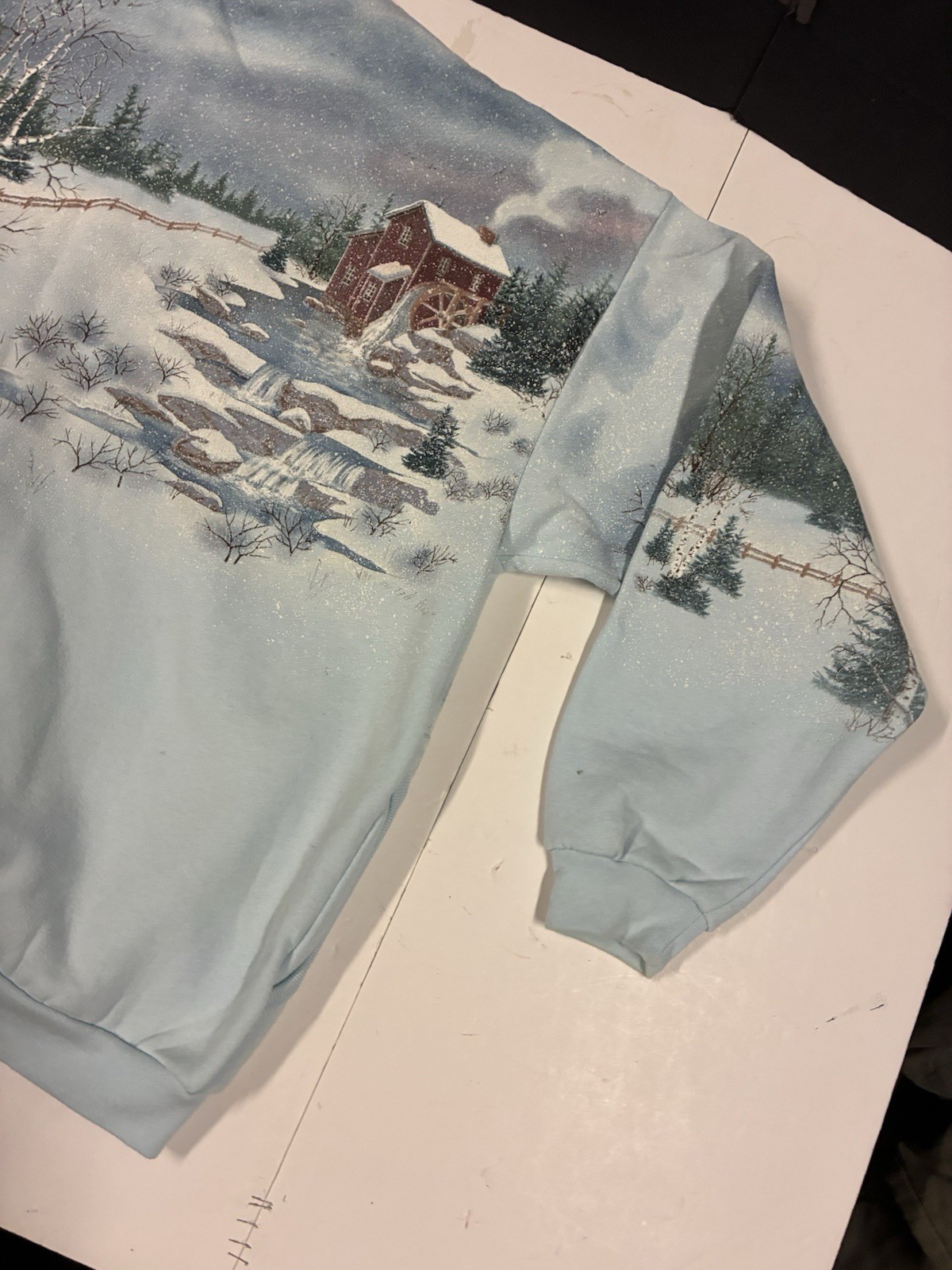 Vtg Winter Scene Graphic Sweatshirt Jacket Women’s Med Grandmacore Button (XL!)