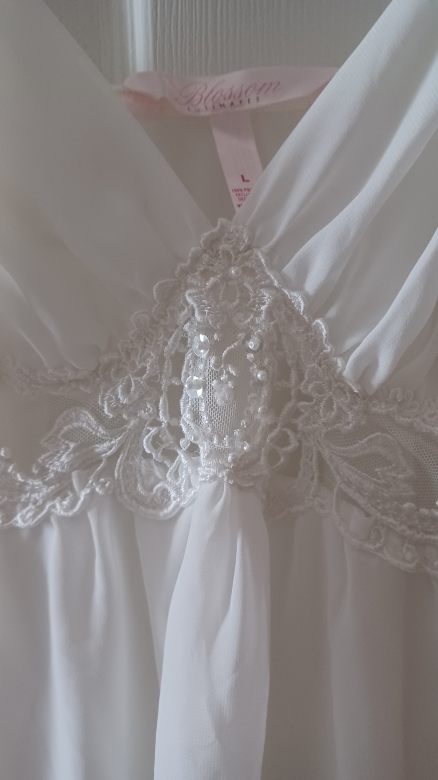 Blossom Intimates White Chiffon Nightgown Large Empire Waist Bridal Semi-Sheer
