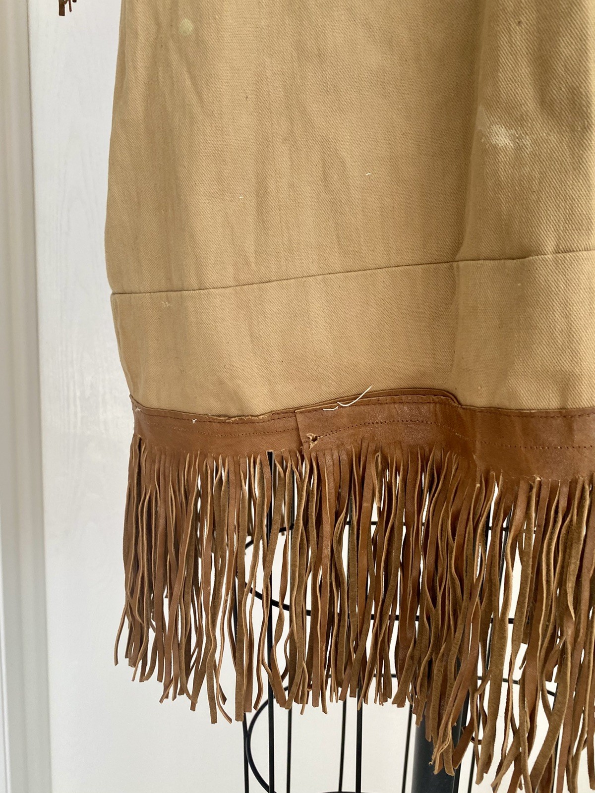 Vtg Western Fringe Tunic Dress With Leather Fringe Hippie Boho 70s – M