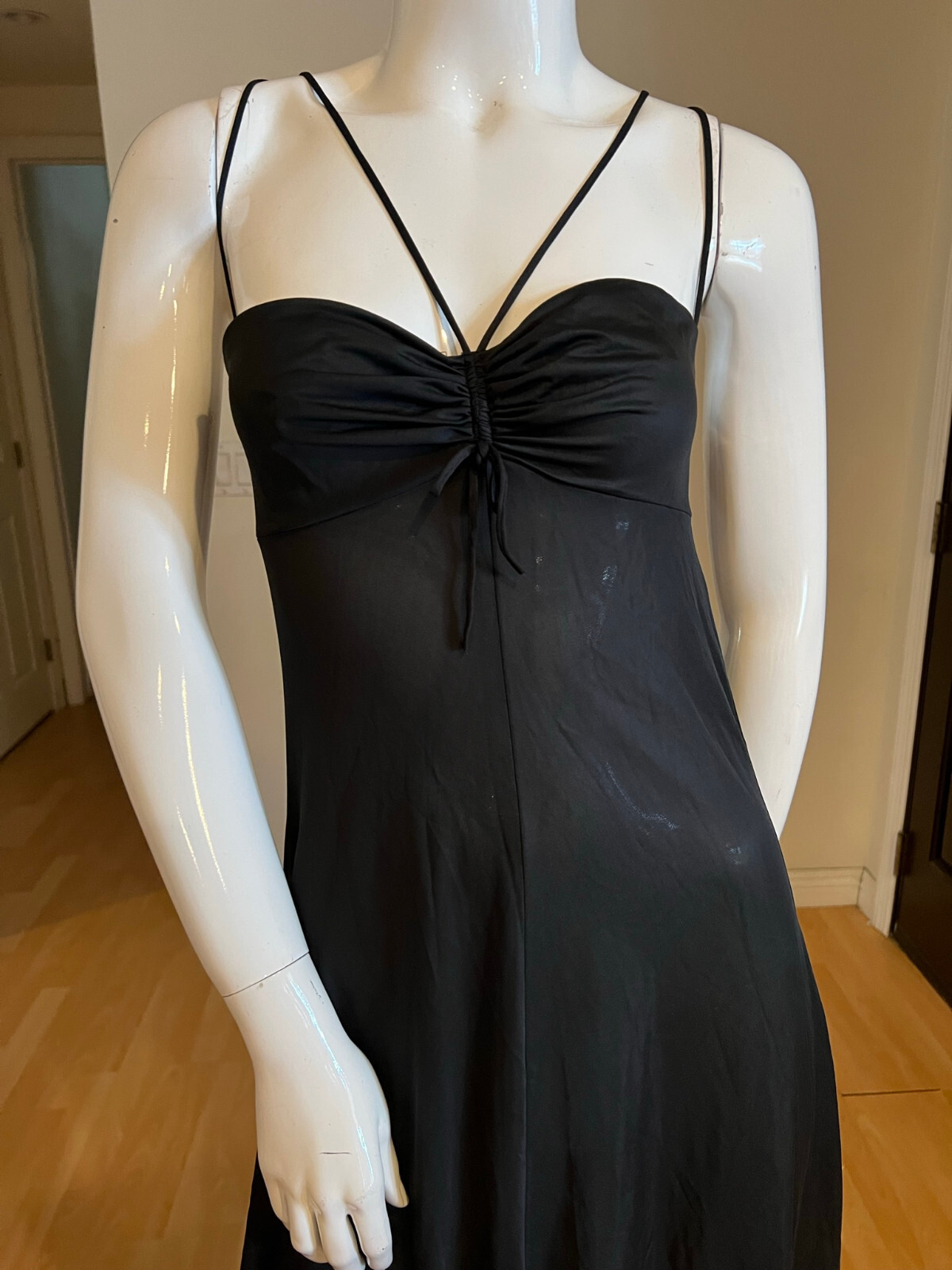 VINTAGE 1960’S DUTCHESS HALTER RUCHED FRONT SILK JERSEY NIGHT GOWN SZ 7 / SMALL