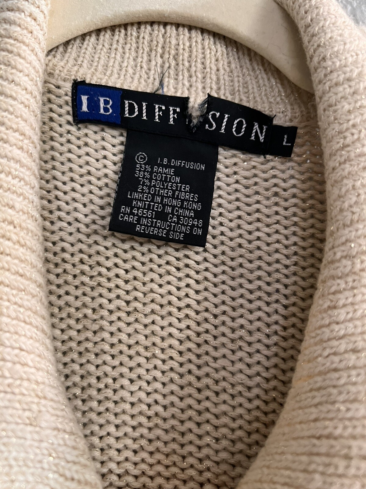 Vintage IB Diffusion Cream Gold Embroidered Bead Sweater Holiday Cardigan – LG