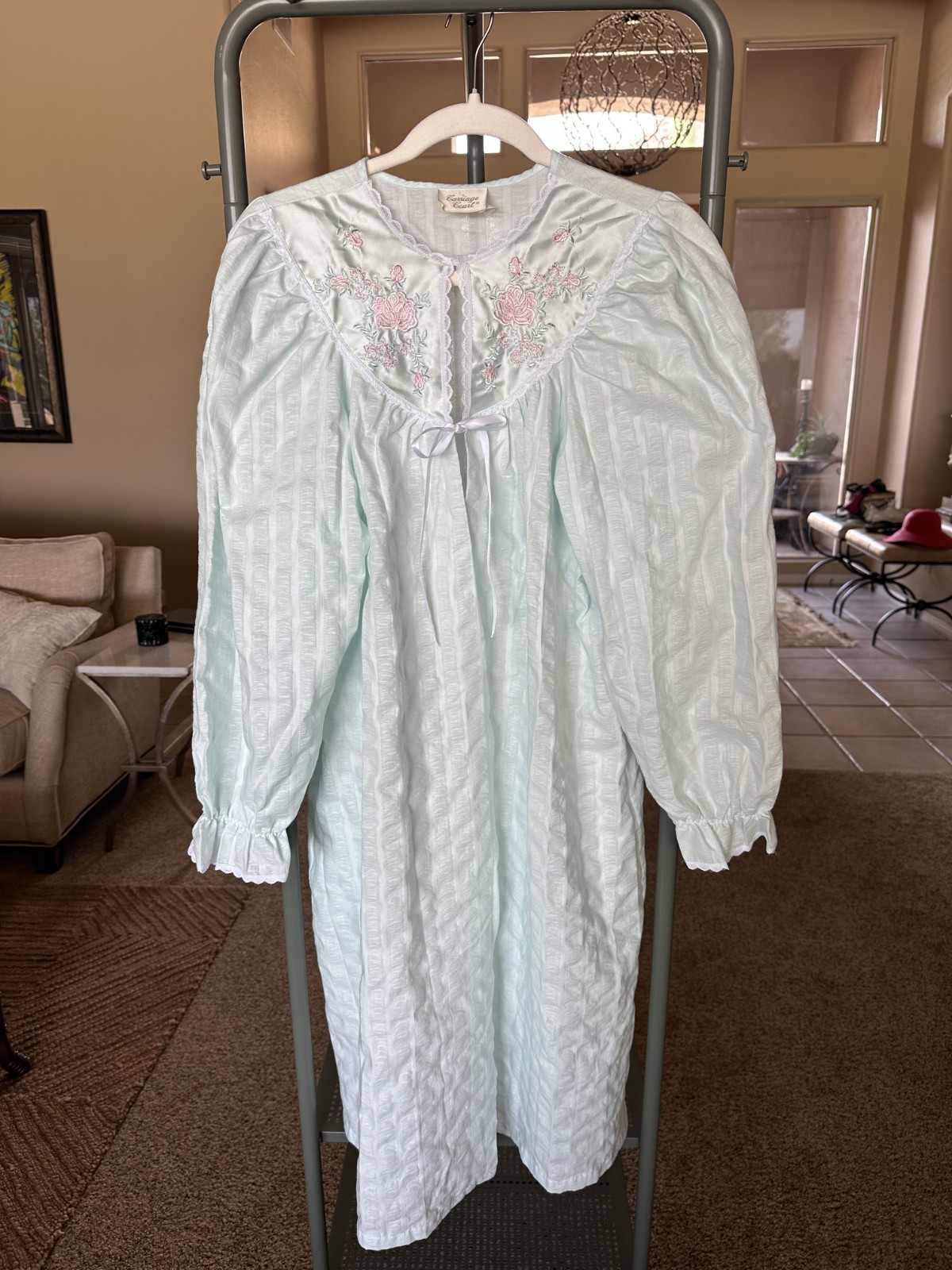 Vintage Sears Carriage Court Blue Nightgown Embroidered Cottagecore Lace Large
