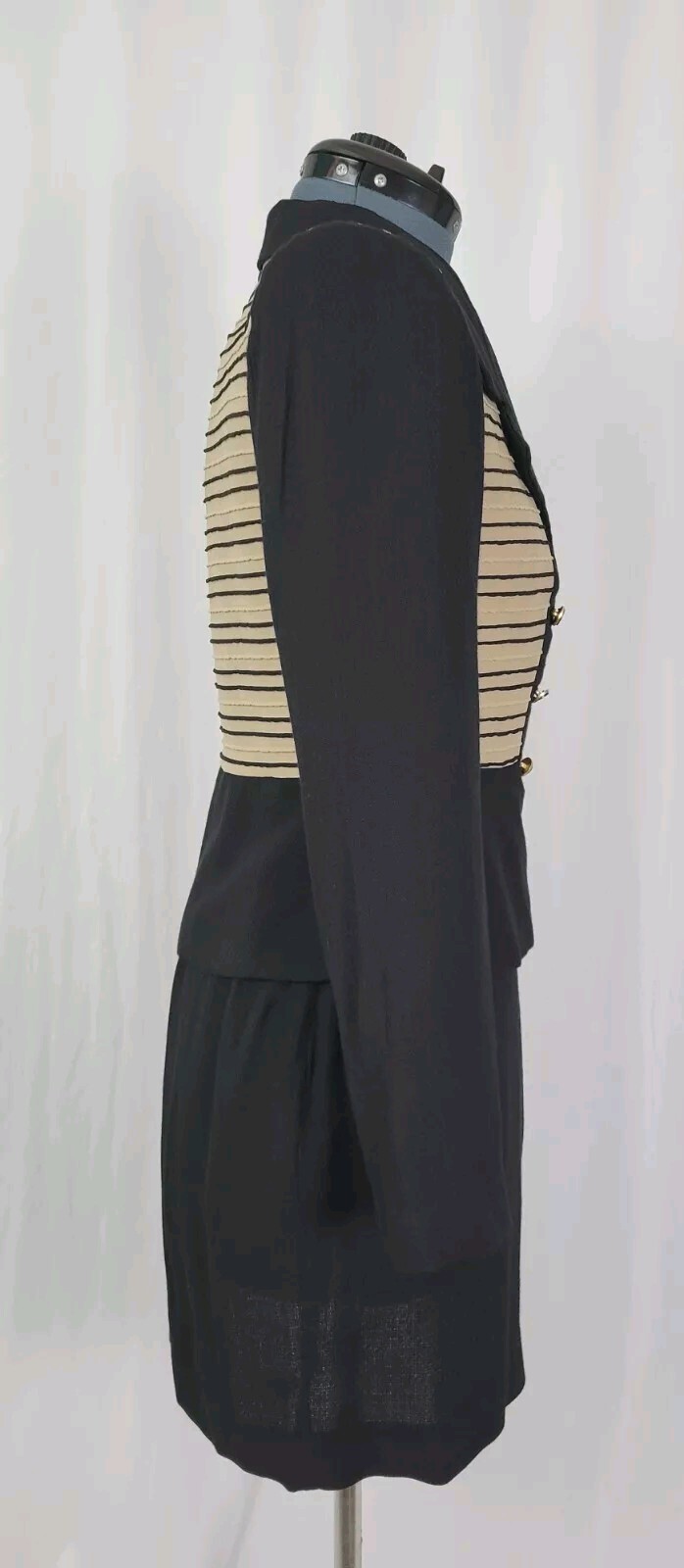 Vintage JSJ Petites Black & Tan 2-Piece Jacket & Skirt Set Size 8P