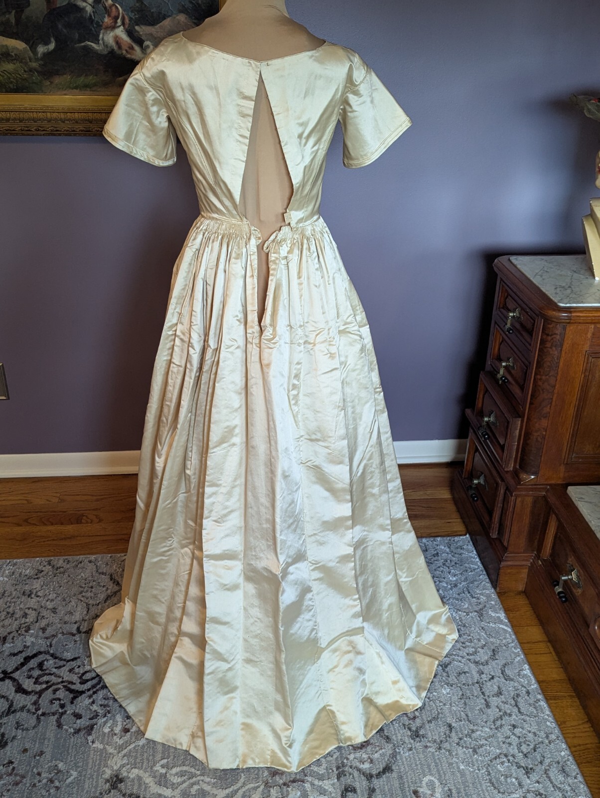 RARE Elegant Antique ca 1850’s Silk/Satin Wedding Dress Gown Handmade Museum