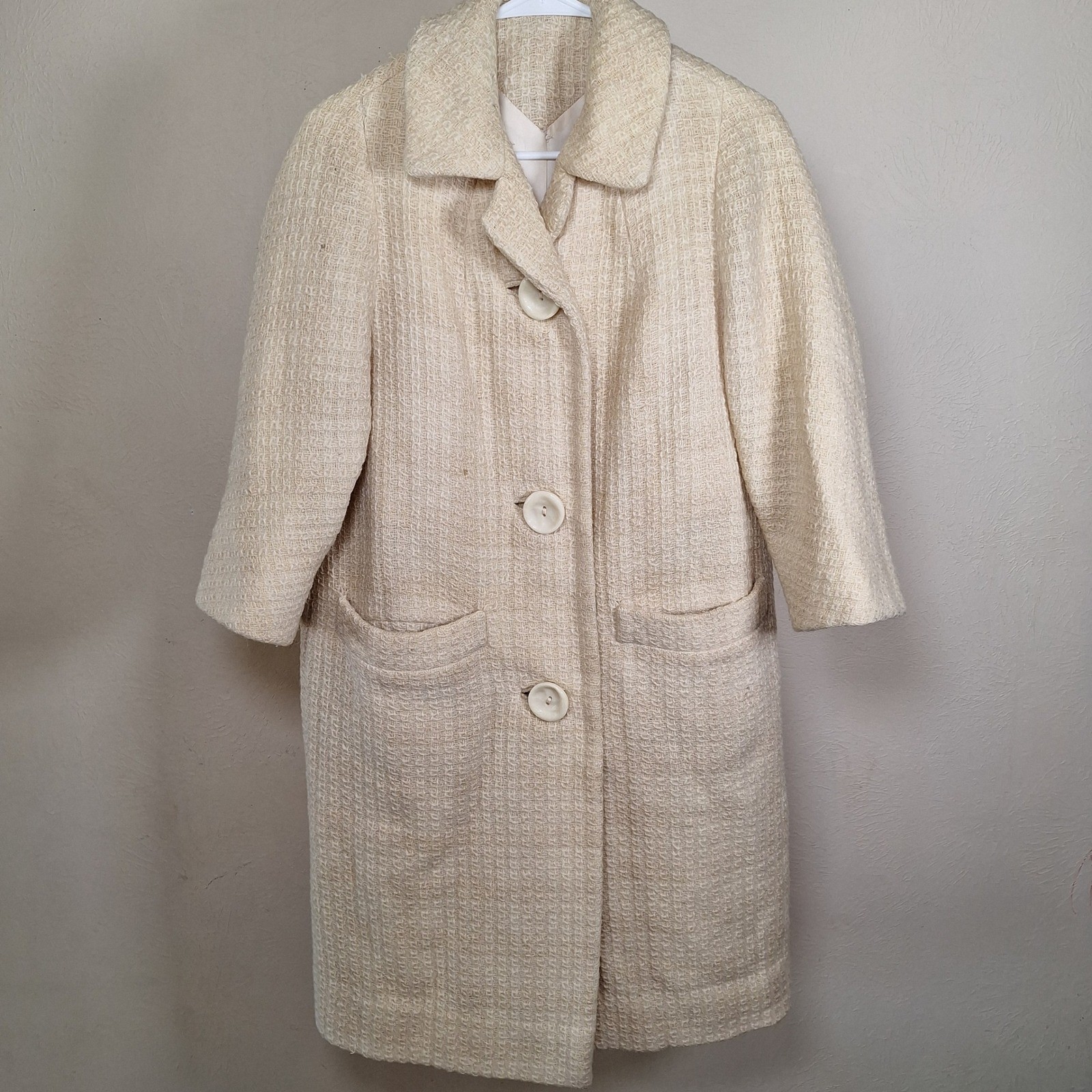 Mid Century Vintage Luxury Cream Car Cocoon Coat Bracelet Sleeve ILGWU