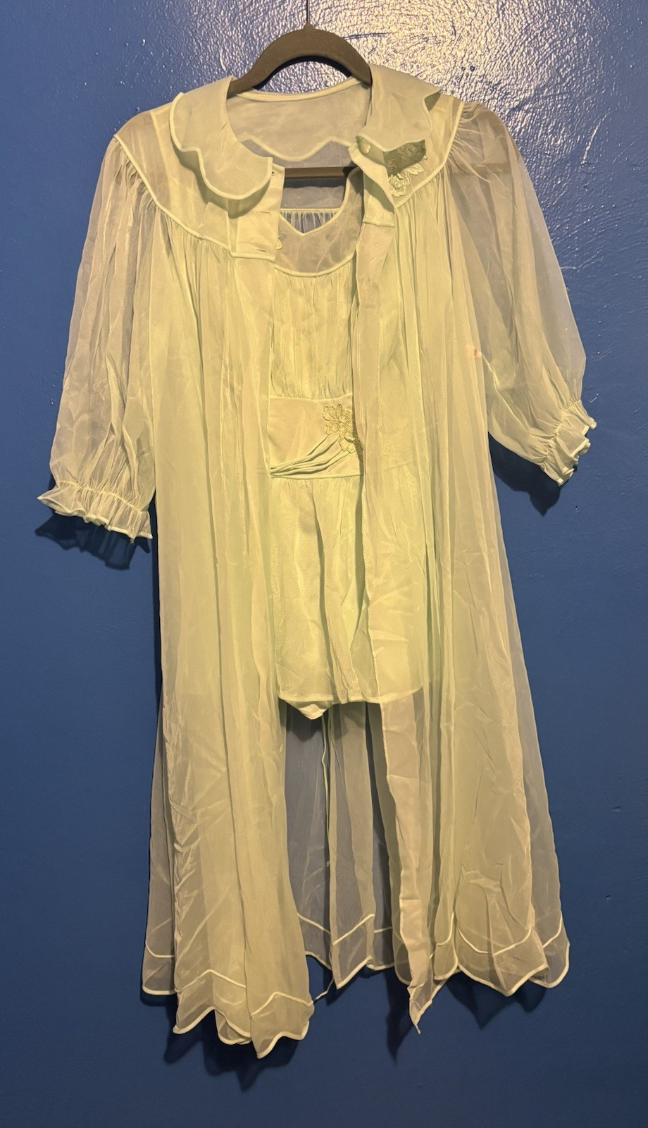 Vintage Shadow Line Mint Green Peignoir & Nightgown Set Women’s Size Sm/32