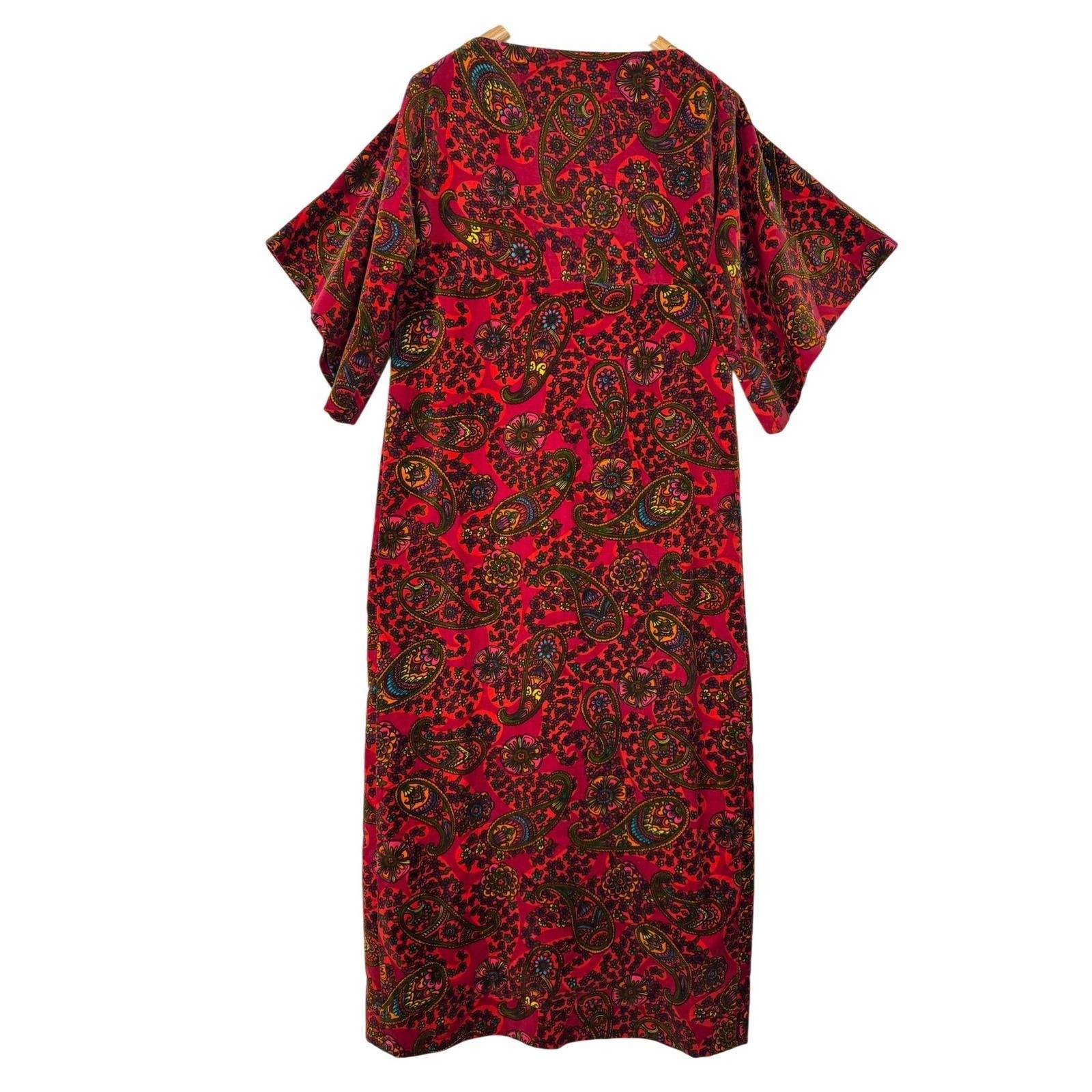 intage 70s Velvet Paisley Boho Maxi Dress Handmade Medium Retro Hippie Festival