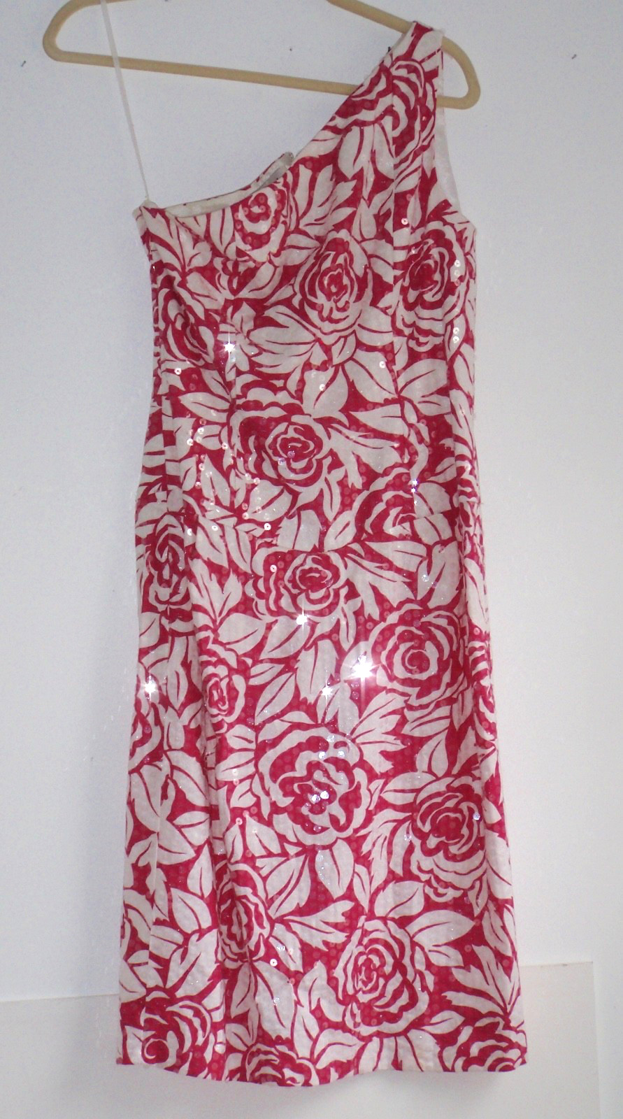VTG 80s Summer Party Dress 6 Sequins Pink Roses 100% Cotton Lined One Sleeve Hot