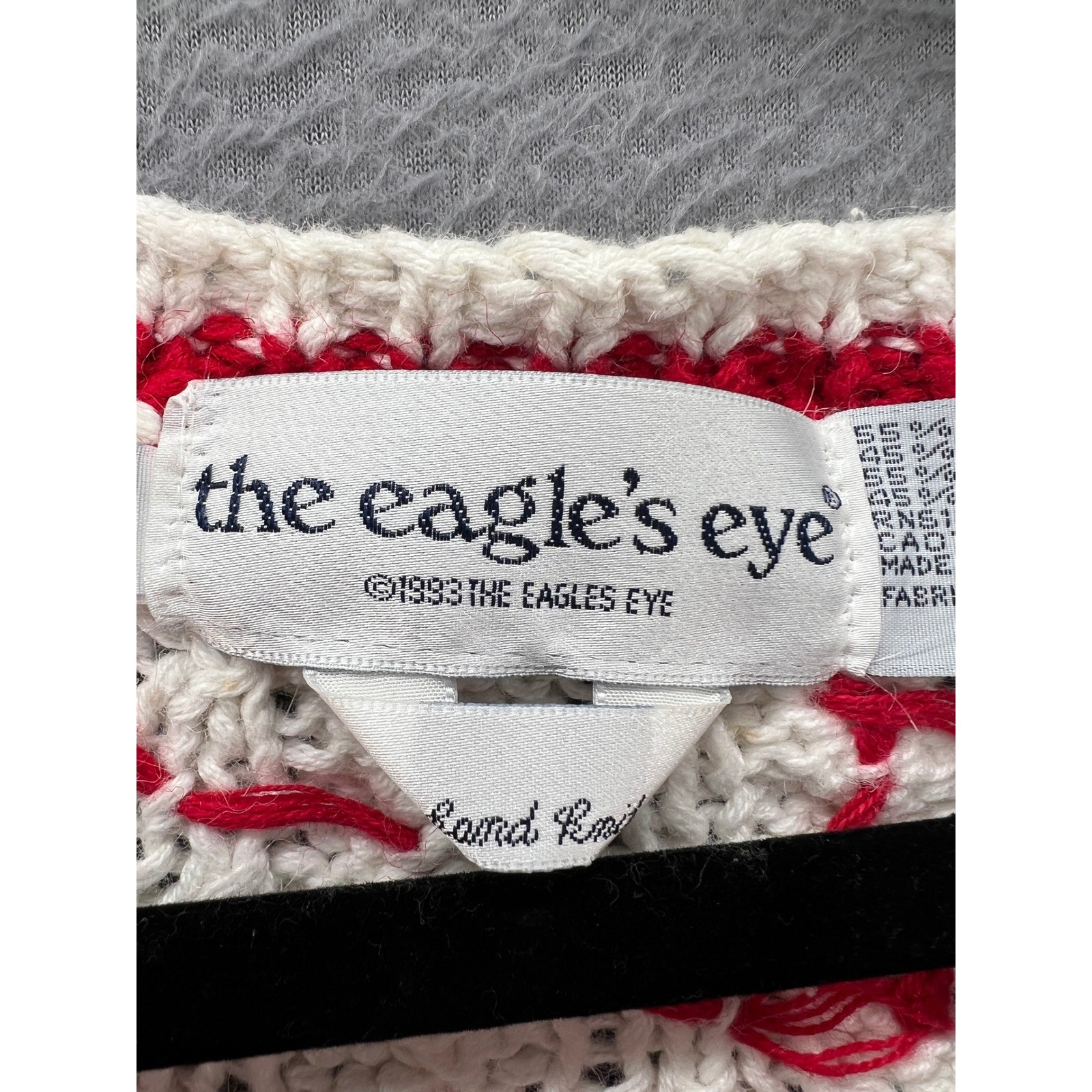 Vintage The Eagle’s Eye Hand Knit Teacher School Cardigan Sweater Cream Red 1993