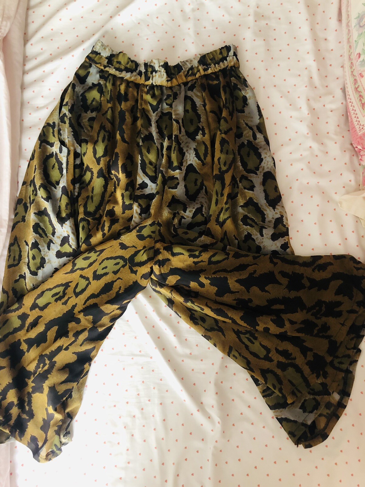 Culottes Leopard Print Midi Wide Leg Skort Split Skirt Sheer Lined Size Medium
