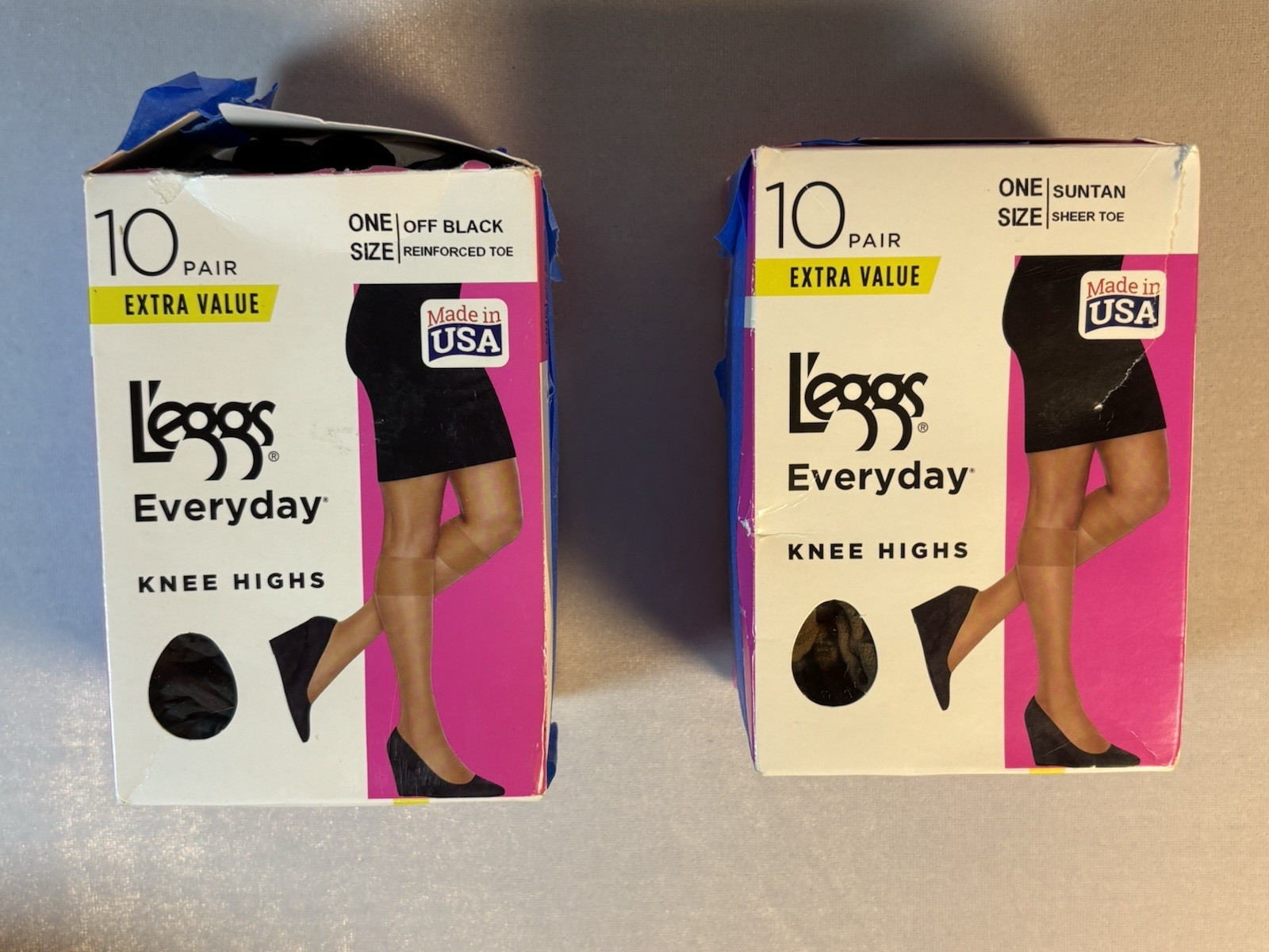 Leggs Everyday Knee Highs Lot 14 Pairs Off Black Suntan Open Box Unused USA
