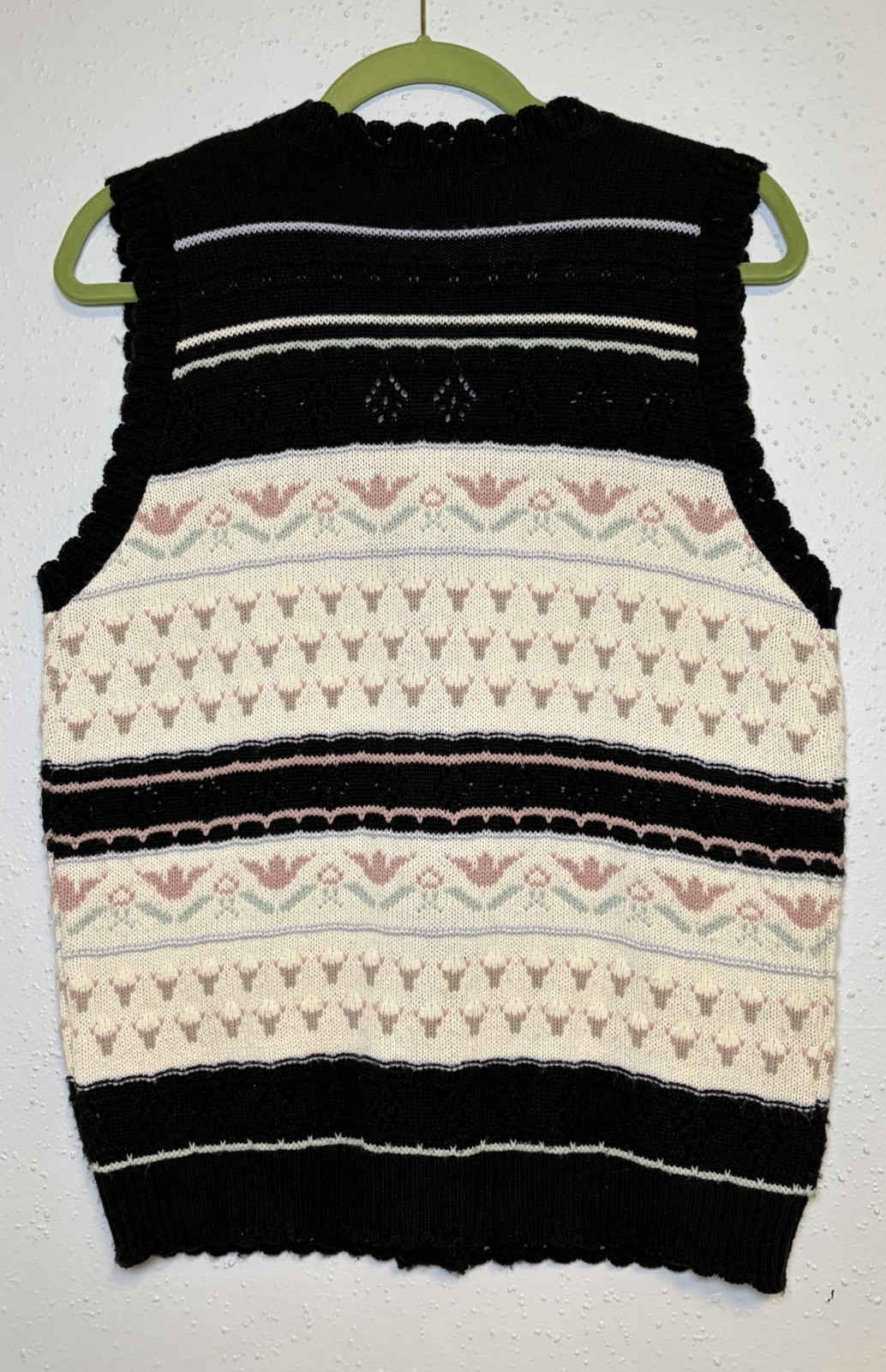 Vtg Beldoch Popper Sweater Vest Wmns Sz M Button Front Scallop Edges Cottagecore