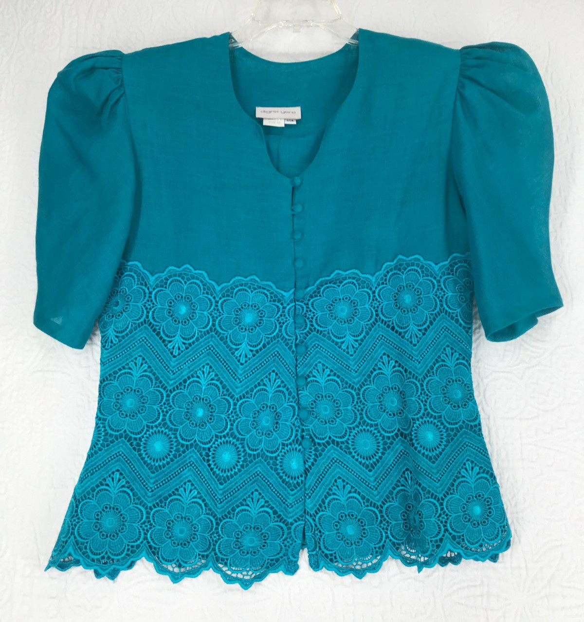 Vintage Digna Yero Linen and Lace Midi Skirt Set Size 10 Lined Teal
