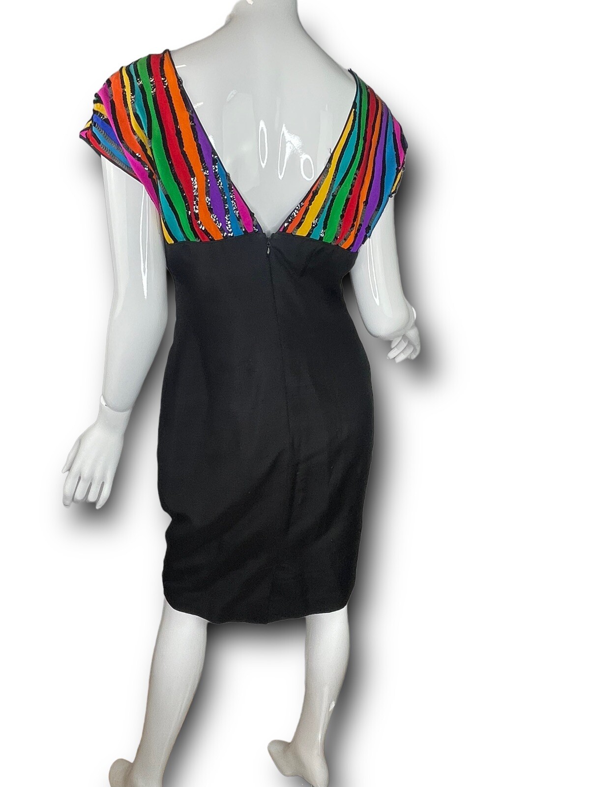Vintage Kathryn Dianos Sz 8 Small Sequin Silk Colorful Black Dress Pls Read