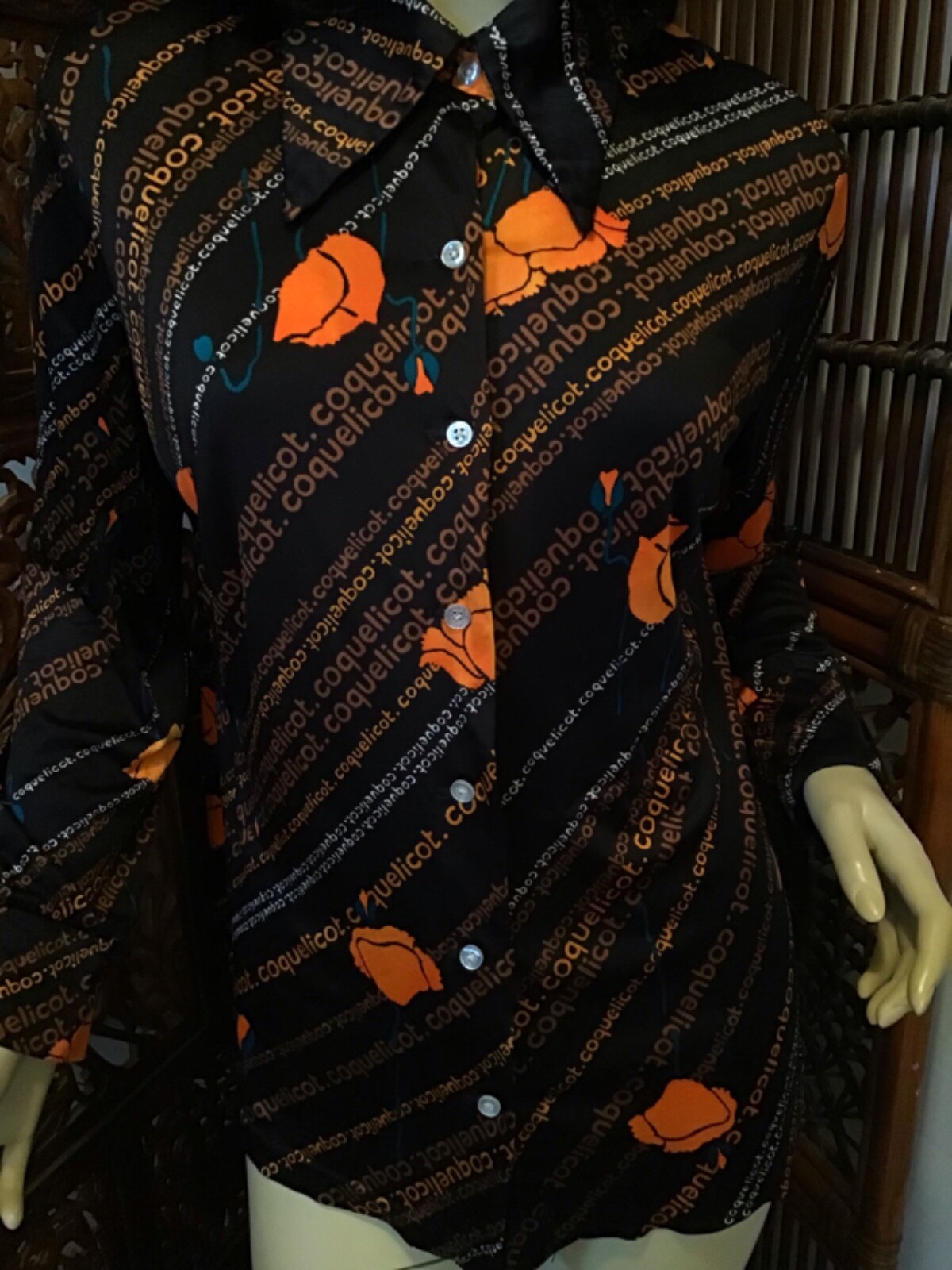 Vintage 1970s Coquelicot Text Balenciaga-ish Wild Poppy Blouse