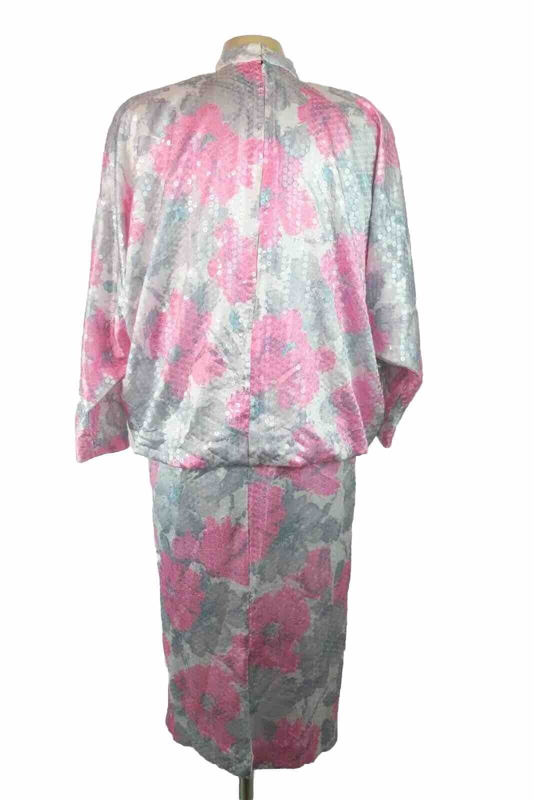 Jarin Ruben Panis 10 Floral Sequin Blouson Moc Neck L/S Gown Dress 70s Vintage