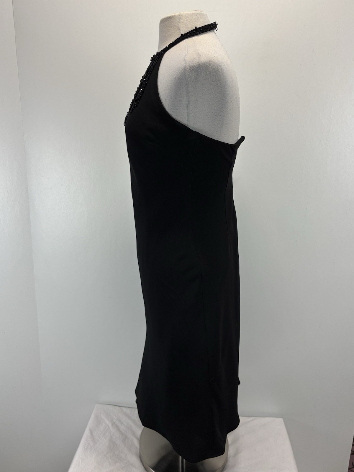 Vtg Evan Picone Beaded Neck Cocktail Dress Womens 6 Black Party Classy 90s