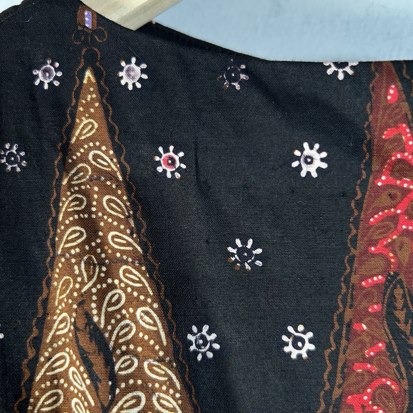 VTG 50s/60s Batik Border Print Bateau Neck Cotton Sheath Dress Womens Sz S